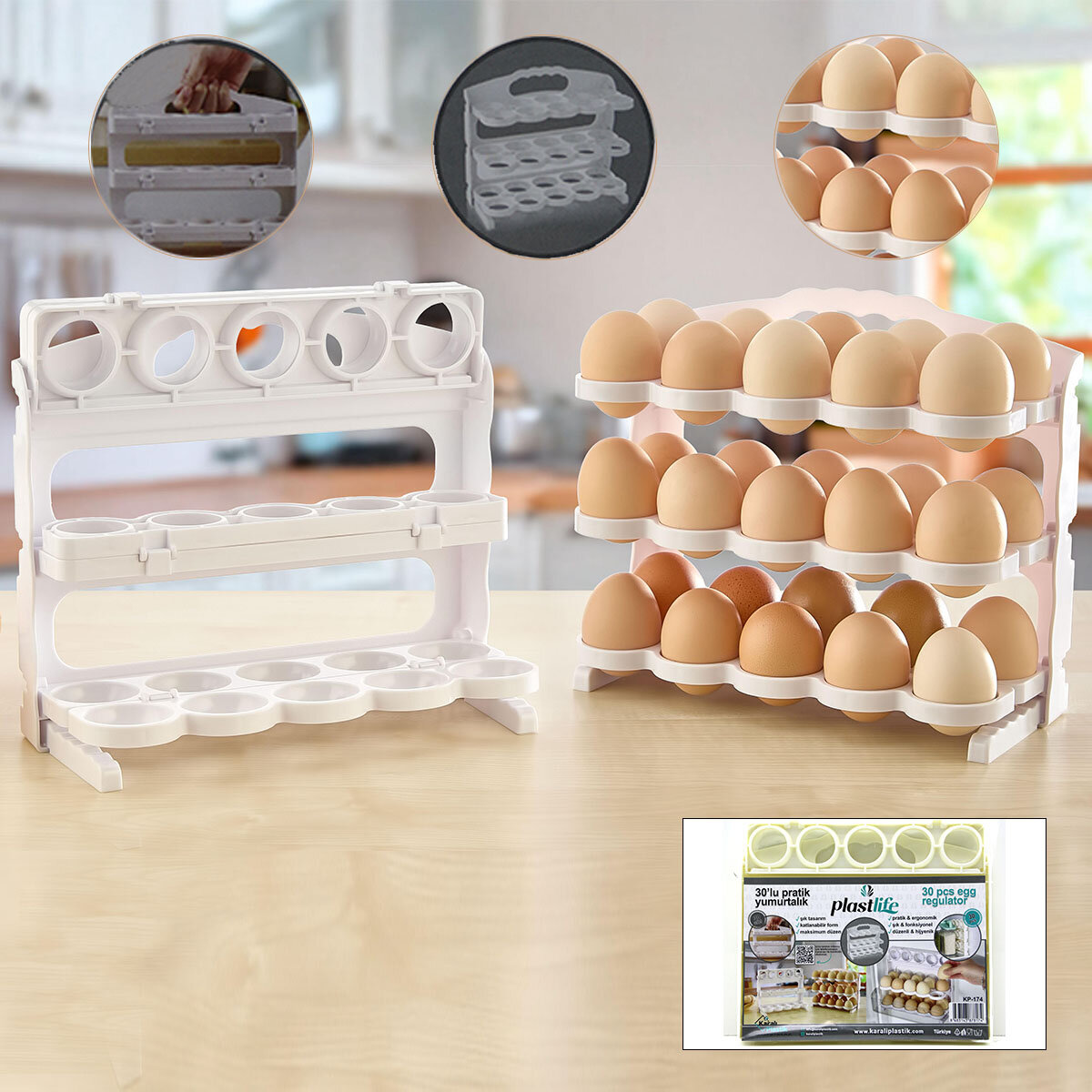 PLASLİFE KP-174 ( 30 HAZNELİ ) BUZDOLABI YUMURTA ORGANİZERİ 3 KATLI*12=K