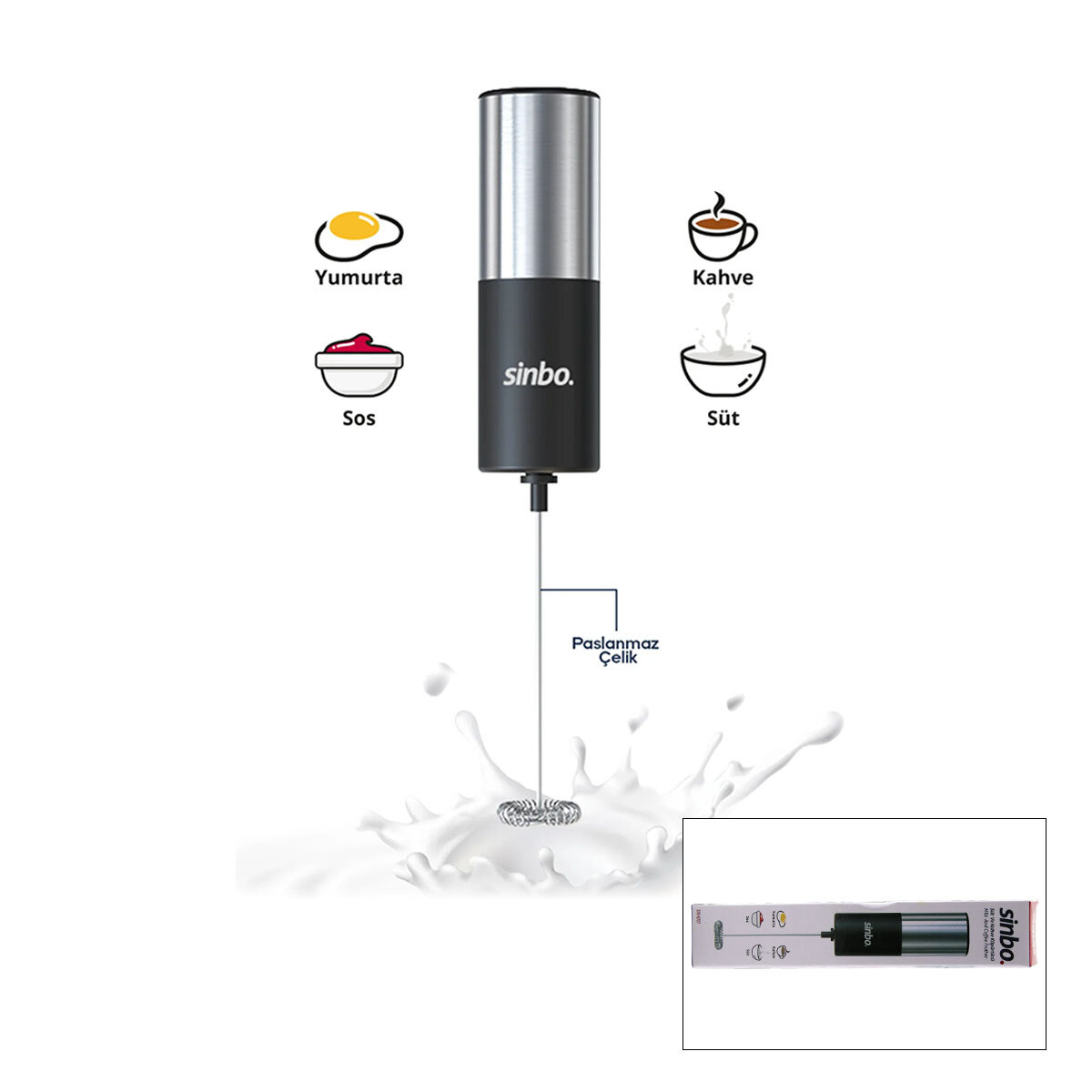 SİNBO STO-6727 ( PİLLİ ) SÜT KÖPÜRTÜCÜ & KARIŞTIRICI MİNİ MİKSER ( SÜT & KAHVE & SOS & YUMURTA)*24