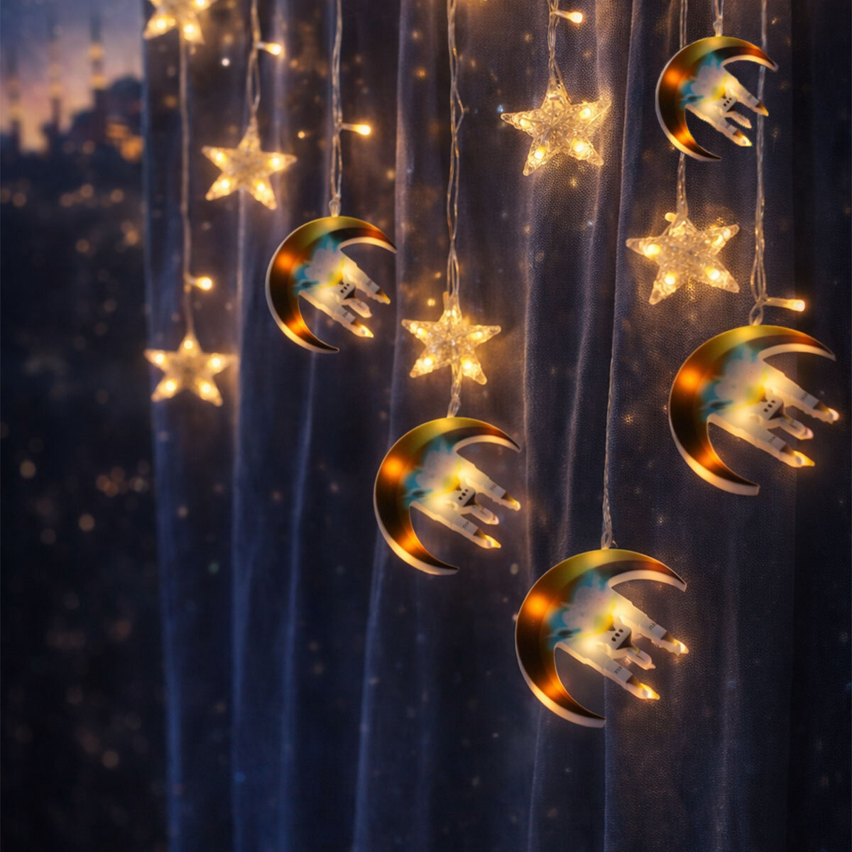 WINNBOSS EKL-09 ( 3MT ) ( FİŞLİ & EKLEMELİ ) RAMAZAN DEKOR LAMBA & PERDE LED ( HİLAL & CAMİ & YILDIZ )*50