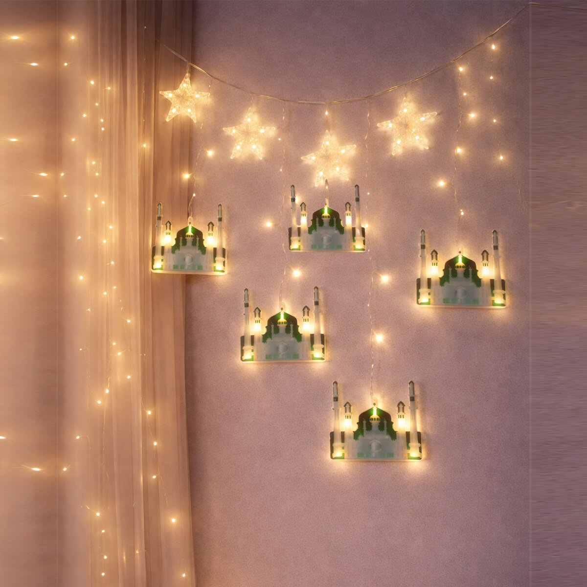 WINNBOSS EKL-09-05 ( 3MT ) ( FİŞLİ & EKLEMELİ ) RAMAZAN DEKOR LAMBA & PERDE LED ( YEŞİL CAMİ & YILDIZ )*50