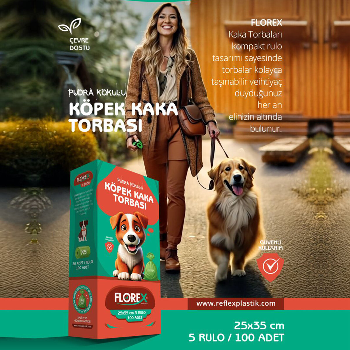 FLOREX L-2000 ( KÖPEK & EVCİL HAYVAN ) ( KAKA TORBASI ) ( 5 RULO X 20PCS = 100 ADET ) ( PUDRA KOKULU ) ( 25X35CM ) ( PET SHOP )*24=K