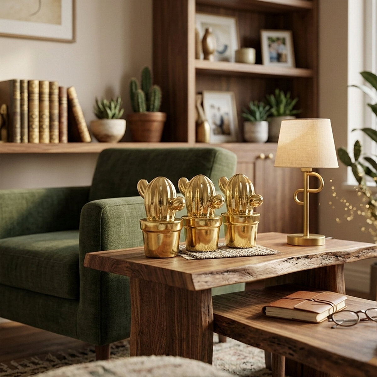 İBİCO İ12-158 ( KAKTÜS & BÜYÜK ) ( GOLD & SERAMİK ) BİBLO & DEKORATİF SÜS EŞYASI*12X12