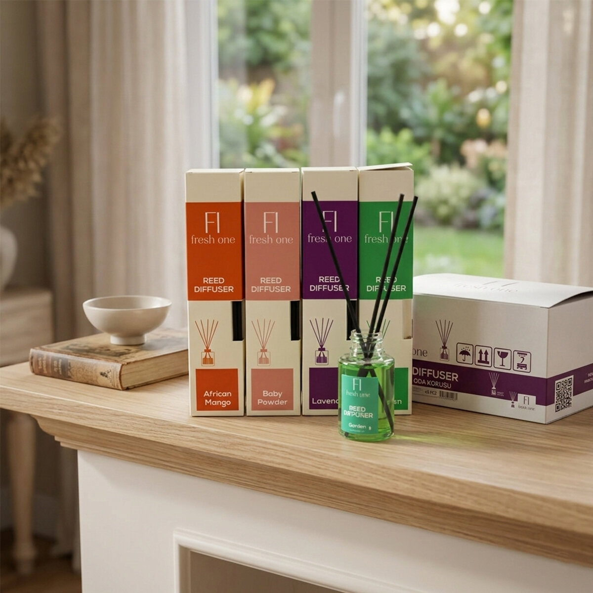 FRESH ONE ( 60ML ) ( 3-ÇUBUKLU ) BAMBU ORTAM KOKUSU (PLASTİK ŞİŞE) ( GARDEN & LAVANDER & BABY POWDER & AFRİCAN MANGO)*48=K