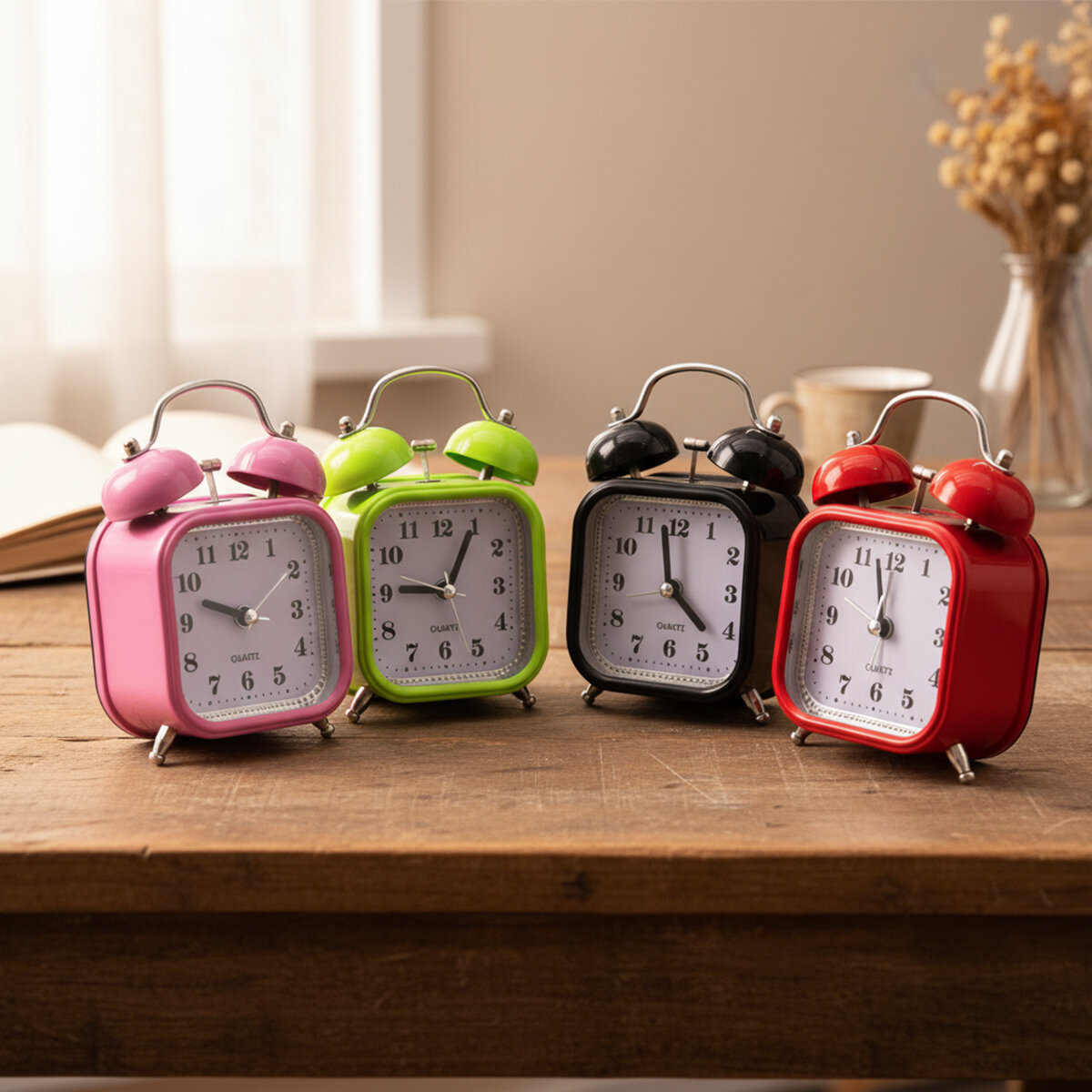 TWIN BELL ALARM CLOCK BGC-14 KARE MASA ÇALAR SAAT ( PLASTİK KASA RENKLİ ) ( PİLLİ & IŞIKLI )*100