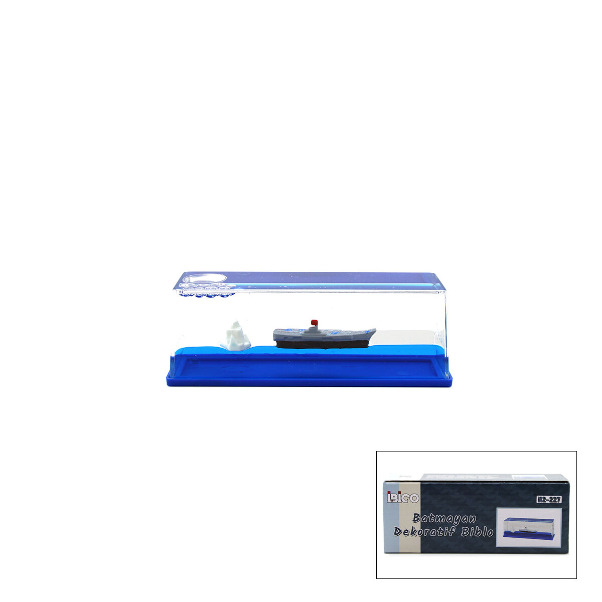 İBİCO İ12-227 (MAVİ SU) (GEMİ & ADA) (D.GEN MİKA) YÜZEN BATMAYAN (DEKORATİF BİBLO AKVARYUM)(5.2X15.2X5.3CM)*48