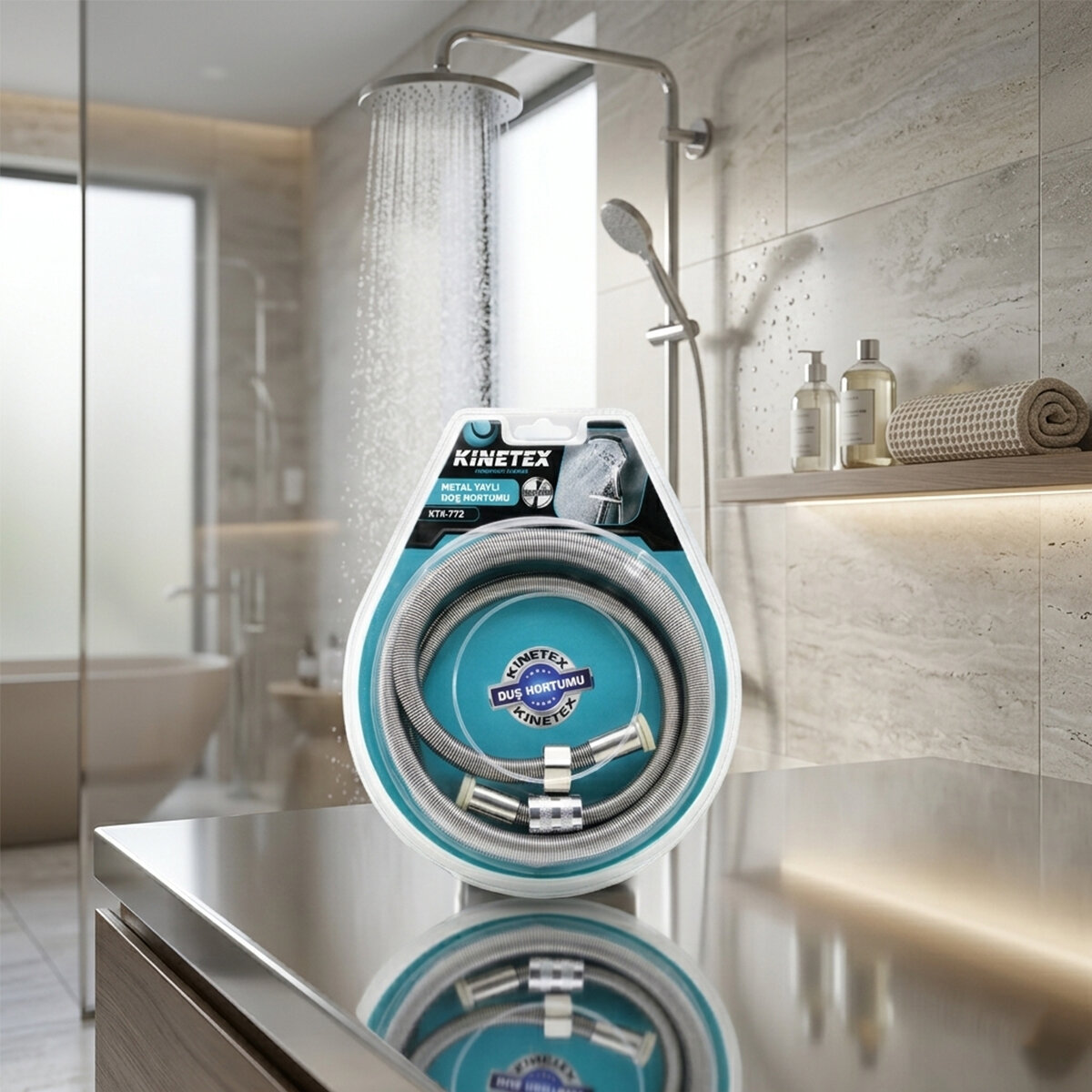 KINETEX KTX-772 ( VAKUMLU ) ( METAL YAYLI ) DUŞ HORTUMU VAKUMLU 150CM*72