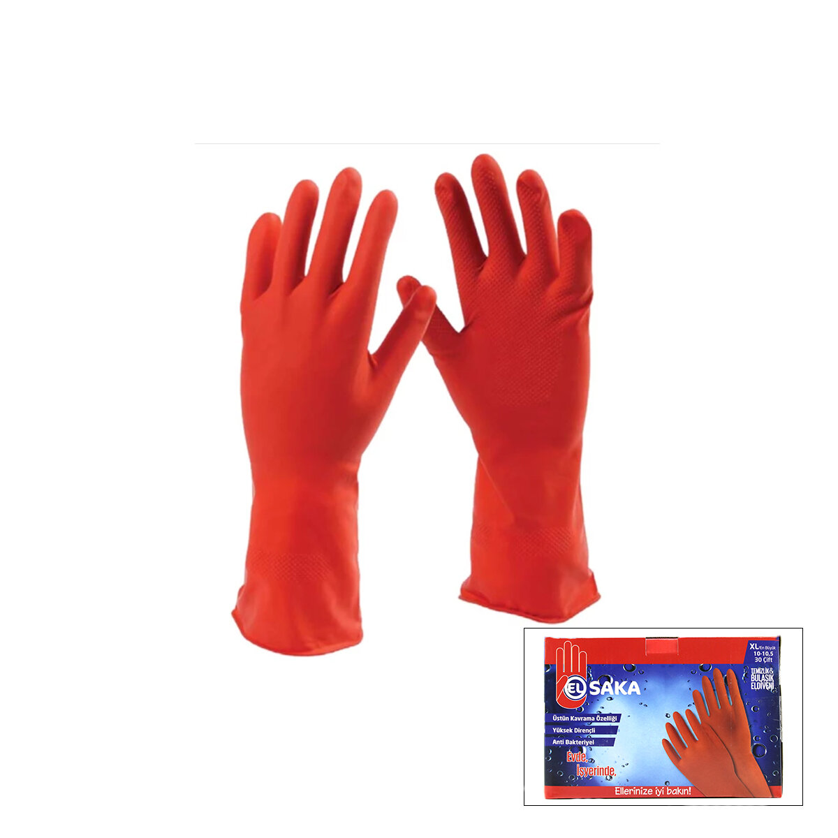 ELSAKA ( XL ) ( 10-10.5 ) TEMİZLİK & BULAŞIK ELDİVENİ ( DOĞAL LATEKS )*30X12