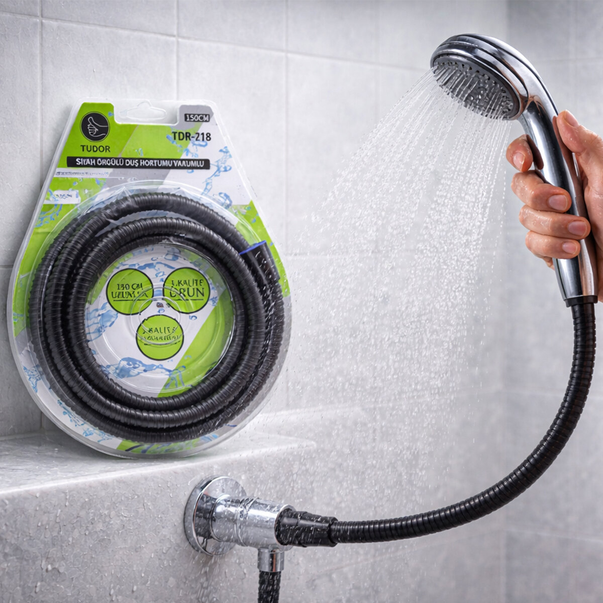 TUDOR TDR-218-TH-213 ( SİYAH & ÖRGÜLÜ ) DUŞ HORTUMU ( 150CM ) ( VAKUMLU AMBALAJ )*50