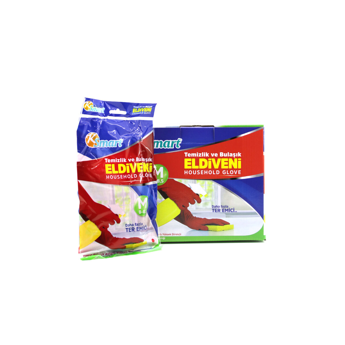 KSMART K-1285 ( M ) ( NO-8-8.5 ) ( PLASTİK ) TEMİZLİK & BULAŞIK ELDİVENİ ( DOĞAL PAMUK ASTARLI ) ( YÜKSEK DİRENÇLİ )*30X10