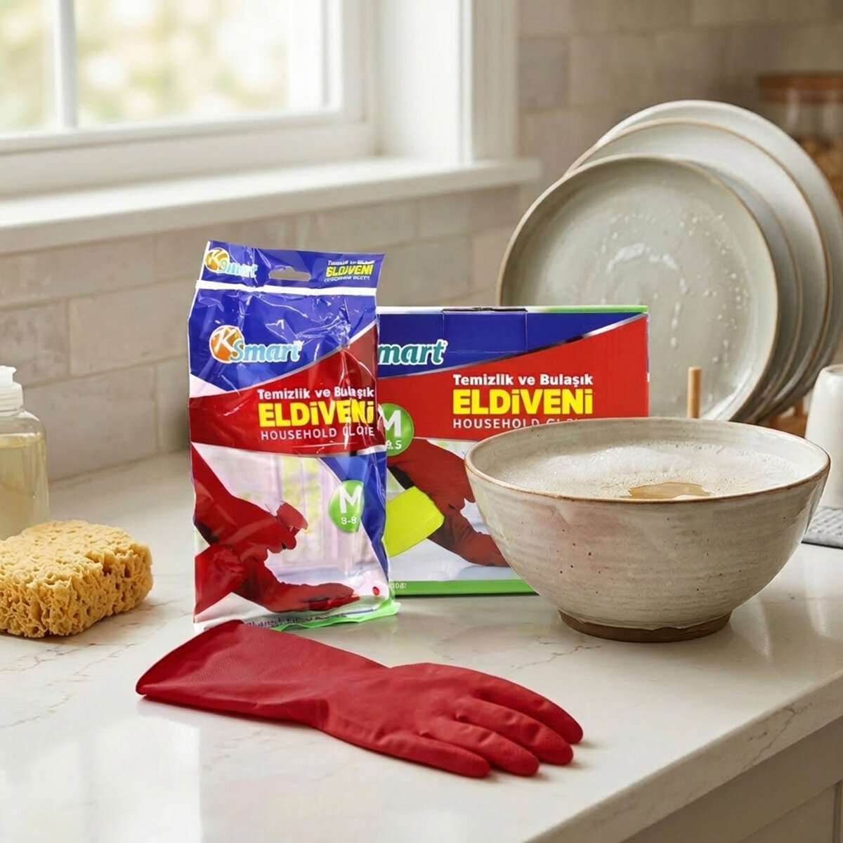 KSMART K-1285 ( M ) ( NO-8-8.5 ) ( PLASTİK ) TEMİZLİK & BULAŞIK ELDİVENİ ( DOĞAL PAMUK ASTARLI ) ( YÜKSEK DİRENÇLİ )*30X10