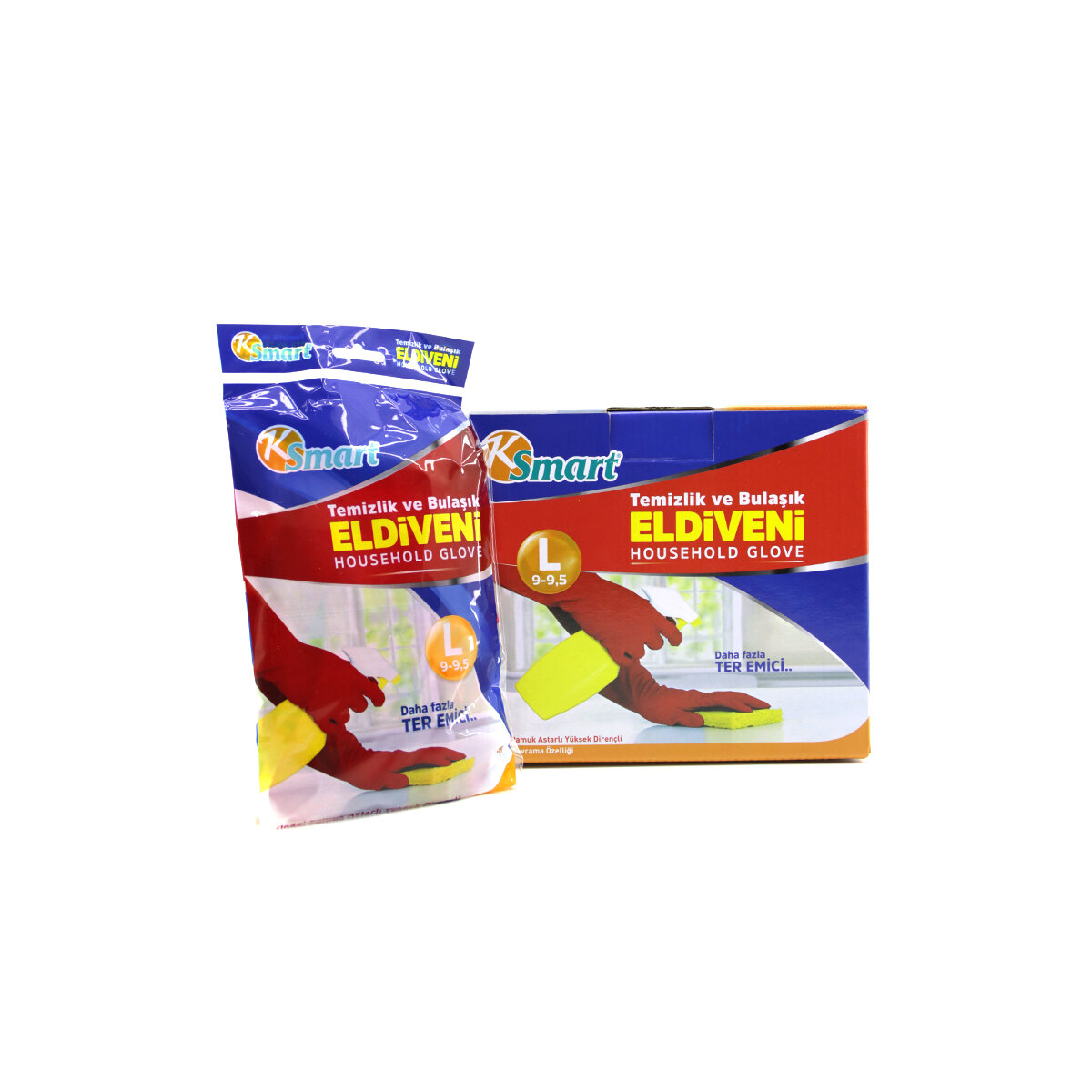 KSMART K-1292 ( L ) ( NO-9-9.5 ) ( PLASTİK ) TEMİZLİK & BULAŞIK ELDİVENİ ( DOĞAL PAMUK ASTARLI ) ( YÜKSEK DİRENÇLİ )*30X10