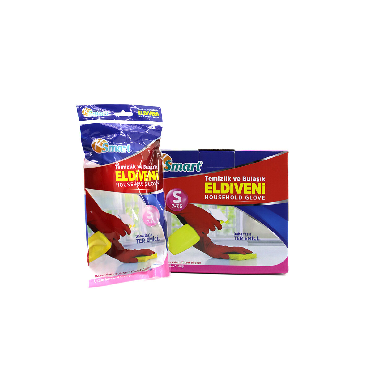 KSMART K-1278 ( S ) ( NO-7-7.5 ) ( PLASTİK ) TEMİZLİK & BULAŞIK ELDİVENİ ( DOĞAL PAMUK ASTARLI ) ( YÜKSEK DİRENÇLİ )*30X10