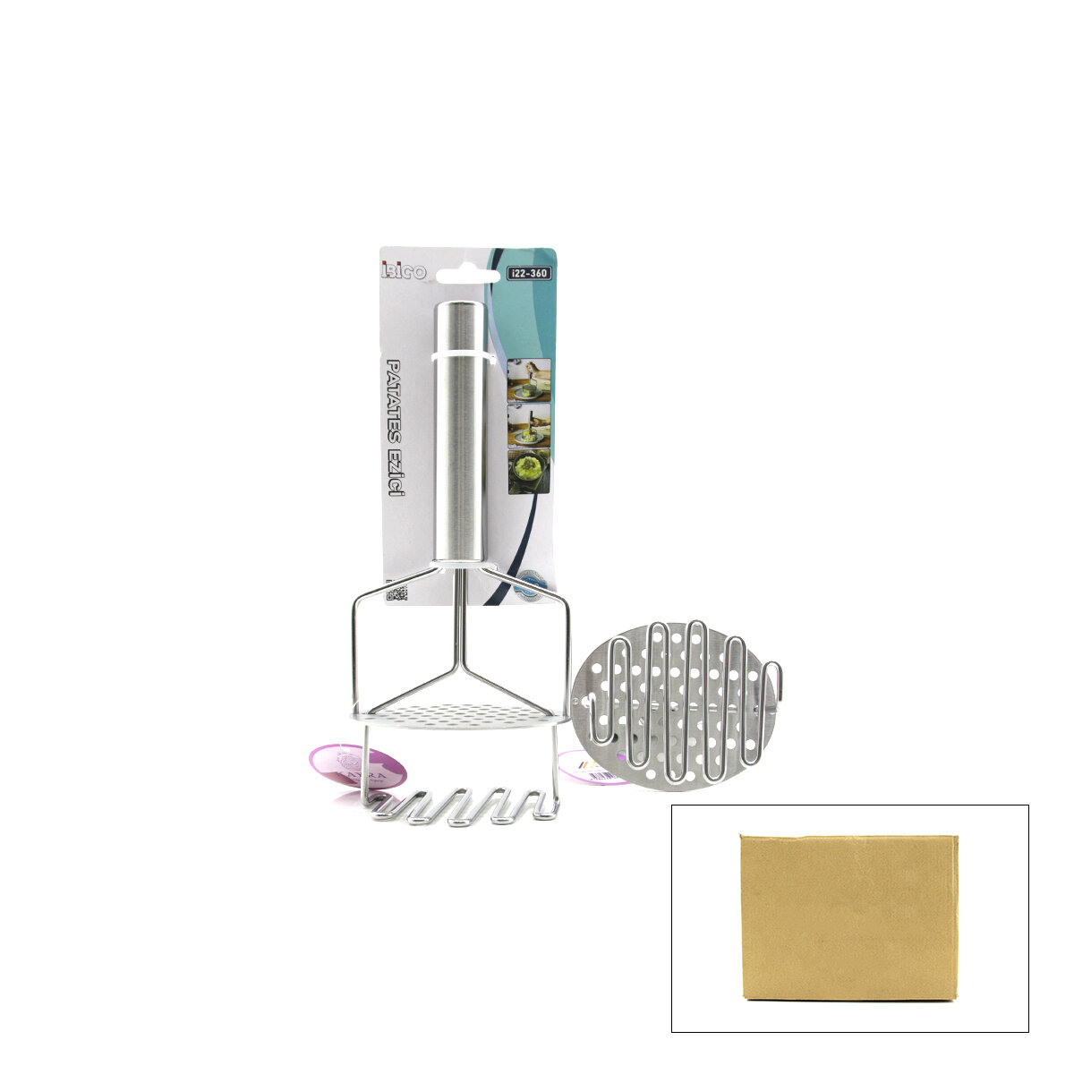 İBİCO İ22-360 ( YAY ŞEKİL & ZİGZAG ) ( METAL SAPLI ) ( METAL ) PATATES EZİCİ*72