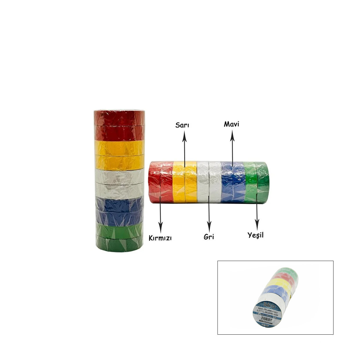 İBİCO İ13-027 ( RENKLİ ) İZOLASYON ELEKTRİK BANTI ( 0.15MMX18MM ) ( 6YDS ) ( MAVİ & SARI & KIRMIZI & BEYAZ & YEŞİL )*10X50 İBİCO İ13-027 ( RENKLİ ) İZOLASYON ELEKTRİK BANTI ( 0.15MMX18MM ) ( 6YDS ) ( MAVİ & SARI & KIRMIZI & BEYAZ & YEŞİL )*10X50