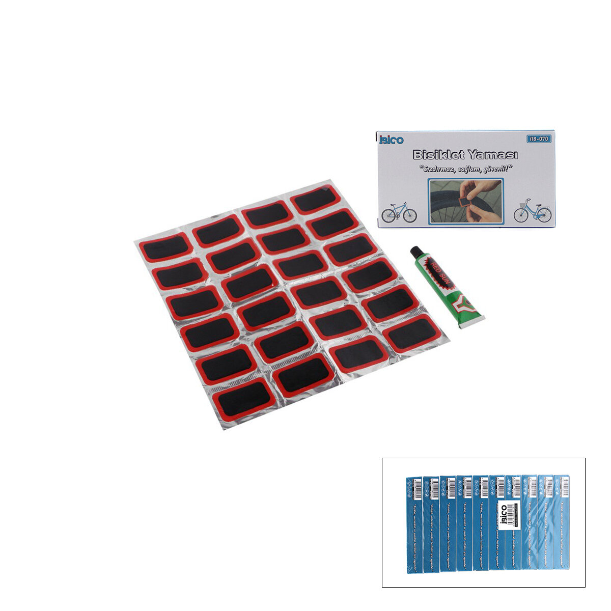 İBİCO İ18-070 ( 24PCS ) BİSİKLET TEKER YAMASI ( SOĞUK YAMA ) ( YAPIŞTIRICI TÜP )*10X20