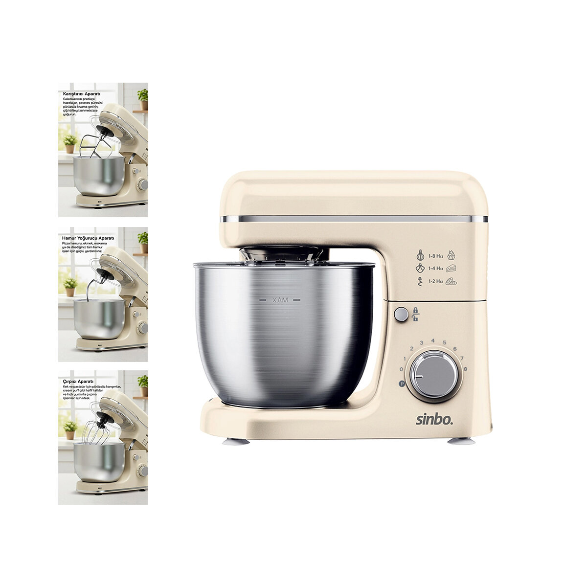 SİNBO SMX-2771 ( KREM ) STANDLI MİKSER & BLENDER SETİ ( HAMUR YOĞURUCU & ÇIRPICI & KARIŞTIRICI ) ( 8 KADEM. HIZ AYAR )( 5LT HAZNE )( 1300W )*1 SİNBO SMX-2771 ( KREM ) STANDLI MİKSER & BLENDER SETİ ( HAMUR YOĞURUCU & ÇIRPICI & KARIŞTIRICI ) ( 8 KADEM. HIZ AYAR )( 5LT HAZNE )( 1300W )*1