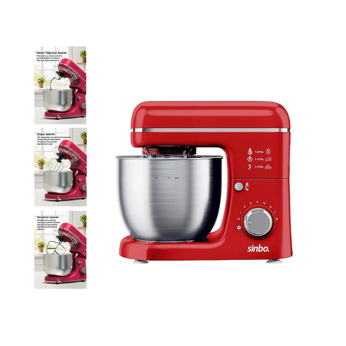 SİNBO SMX-2771 ( KIRMIZI ) STANDLI MİKSER & BLENDER SETİ ( HAMUR YOĞURUCU & ÇIRPICI & KARIŞTIRICI ) ( 8 KADEM. HIZ AYAR )( 5LT HAZNE )( 1300W )*1 SİNBO SMX-2771 ( KIRMIZI ) STANDLI MİKSER & BLENDER SETİ ( HAMUR YOĞURUCU & ÇIRPICI & KARIŞTIRICI ) ( 8 KADEM. HIZ AYAR )( 5LT HAZNE )( 1300W )*1