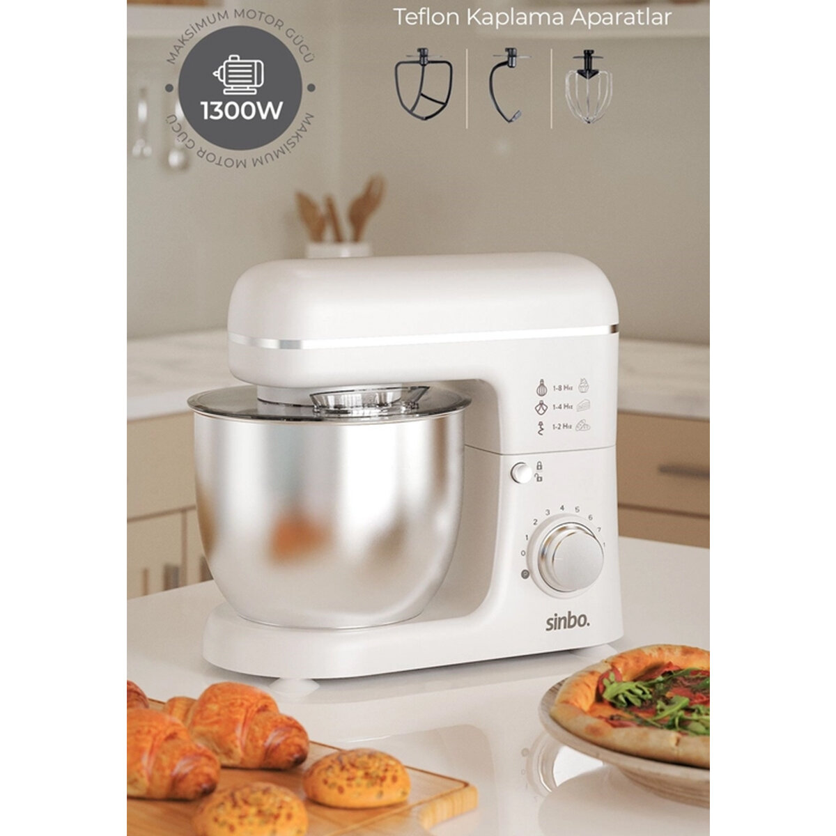 SİNBO SMX-2771 ( BEYAZ ) STANDLI MİKSER & BLENDER SETİ ( HAMUR YOĞURUCU & ÇIRPICI & KARIŞTIRICI ) ( 8 KADEM. HIZ AYAR )( 5LT HAZNE )( 1300W )*1 SİNBO SMX-2771 ( BEYAZ ) STANDLI MİKSER & BLENDER SETİ ( HAMUR YOĞURUCU & ÇIRPICI & KARIŞTIRICI ) ( 8 KADEM. HIZ AYAR )( 5LT HAZNE )( 1300W )*1