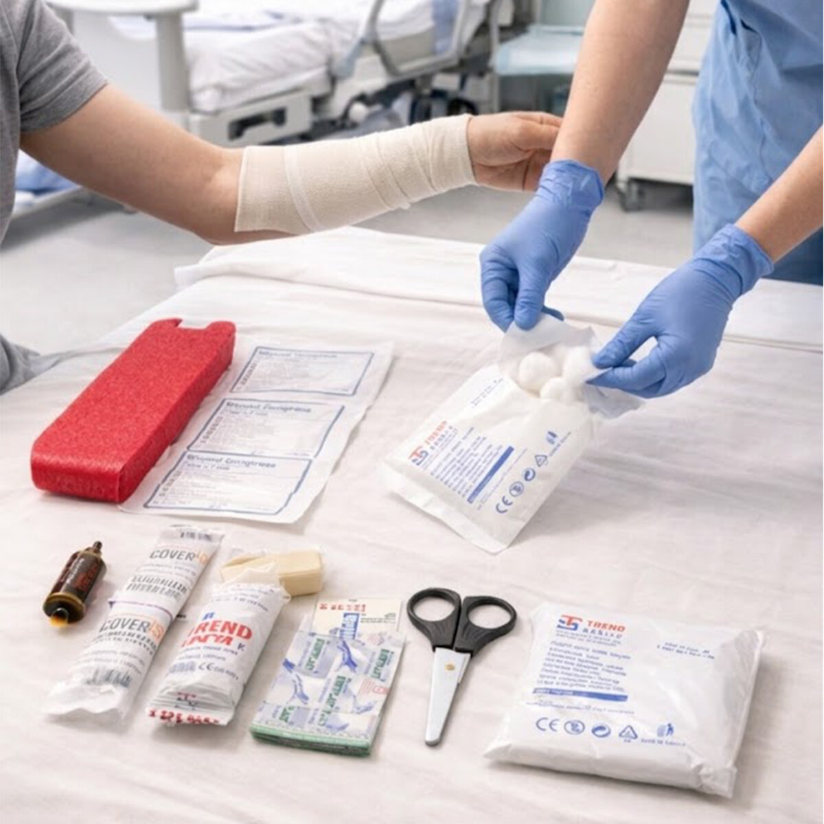 KRT-1089 (POLYESTER ÇANTALI) İLK YARDIM SETİ (17PCS=2-GAZLI-2-ÜÇGEN-3-HİDROFİL-1-ELASTİK BEZ& 5-YARA BANDI& BATİCONOL& MAKAS& BOYUN KORSE& ÇANTA)*75