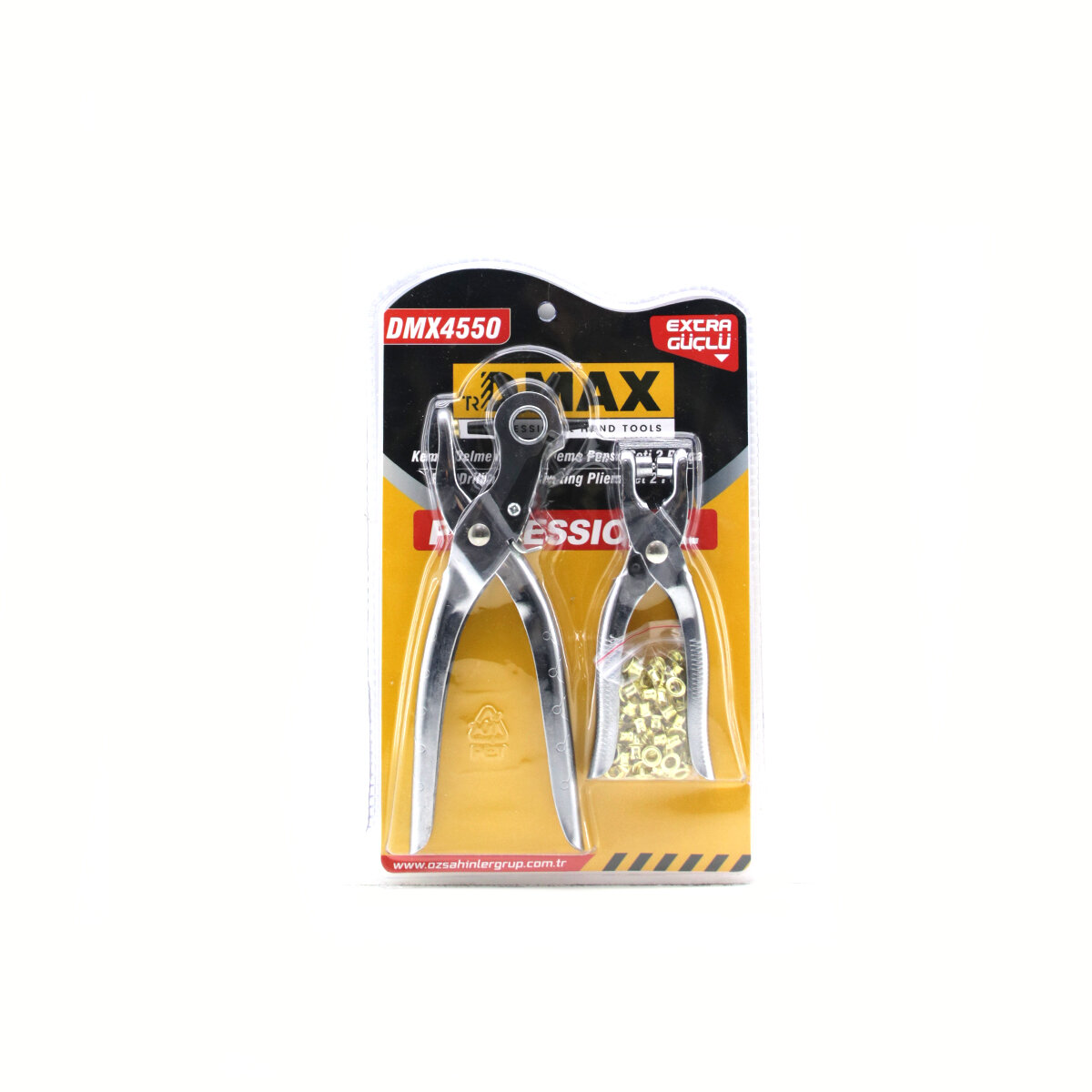 DMAX DMX-4550 ( 2Lİ SET ) ( 6-DİŞLİ METAL KEMER DELME PENSESİ )  & ( PERÇİN PENSESİ )  ( + GOLD PERÇİN )*60