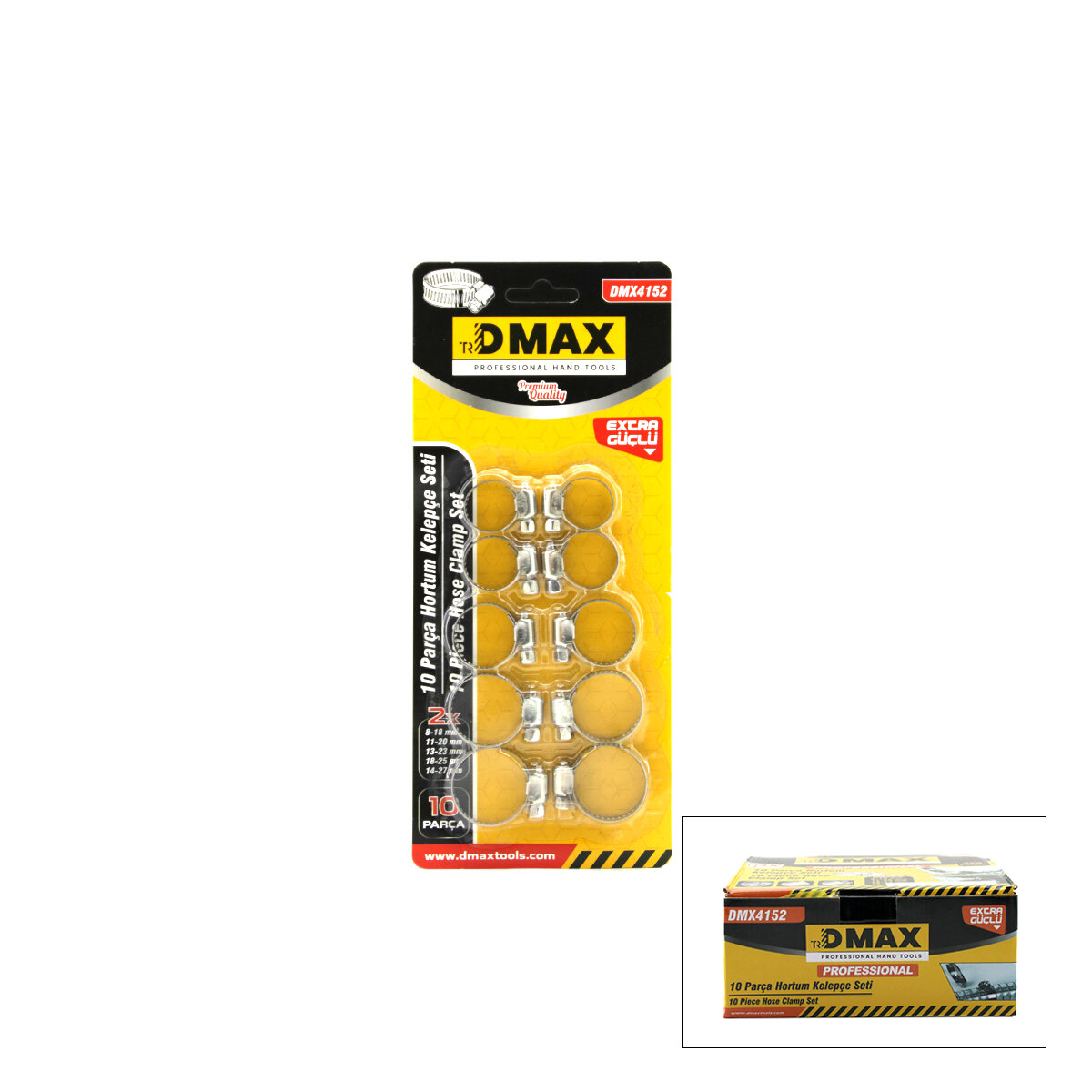 DMAX DMX-4152 ( 10PCS ) METAL HORTUM KELEPÇESİ SET ( 2 ŞER ADET= 8-18MM - 11-20MM - 13-23MM - 18-25MM - 14-27MM )*20X12