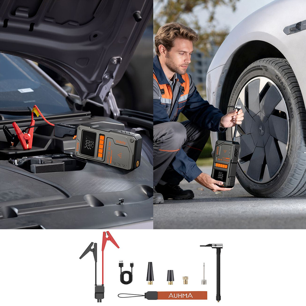 AUHMA-A8822 ( 4IN1 ) AKÜ TAKVİYELİ KOMPRESÖRLÜ HAVA POMPASI ( DİJİTAL EKRAN ) (10.000mAh & 150PSI & 1000A) ( AKÜ TAKVİYE & LASTİK ŞİŞİRME & POWERBANK & FENER )*12