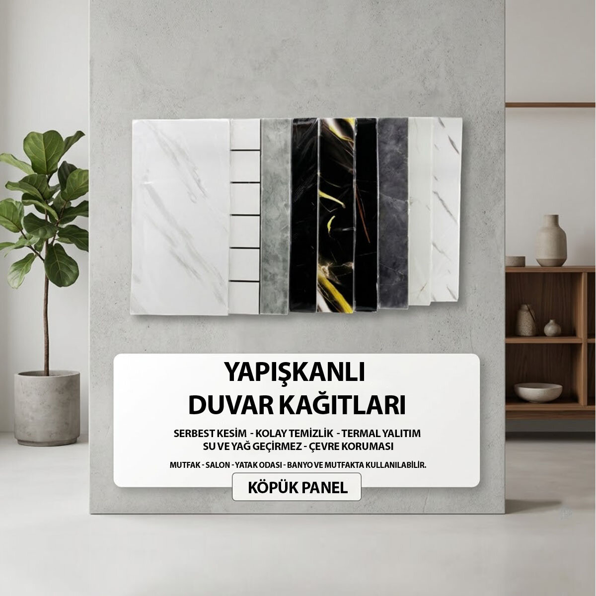 BAROTTİ DMR-9228 ( 4PCS ) ( DÜZ & KÖPÜK PANEL ) ( MİX MERMER DESEN ) YAPIŞKANLI DUVAR KAĞIT ( 30X60CM )*50=K