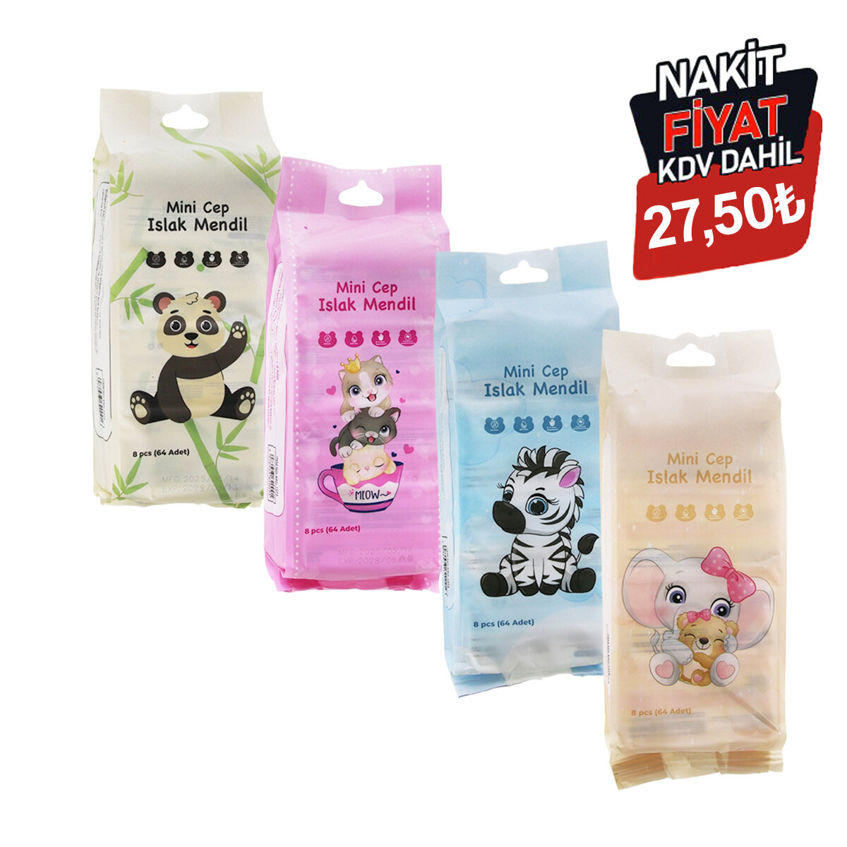 PANGO KRD-7373  ( MİNİ ) CEP ISLAK MENDİL ( MİX ) ( 14X15CM ) ( 8PCS X 8 PKT=64PCS )*60=K