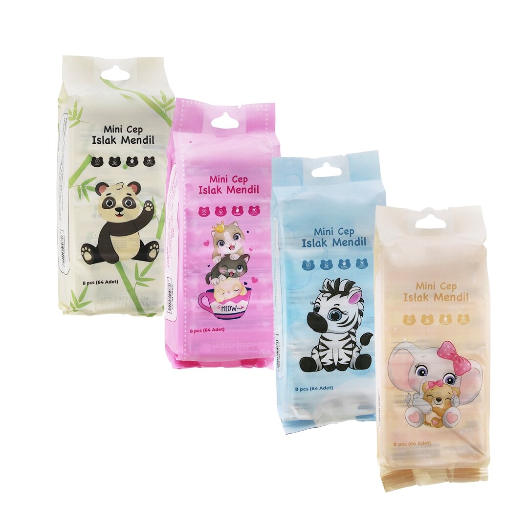PANGO KRD-7373  ( MİNİ ) CEP ISLAK MENDİL ( MİX ) ( 14X15CM ) ( 8PCS X 8 PKT=64PCS )*60=K