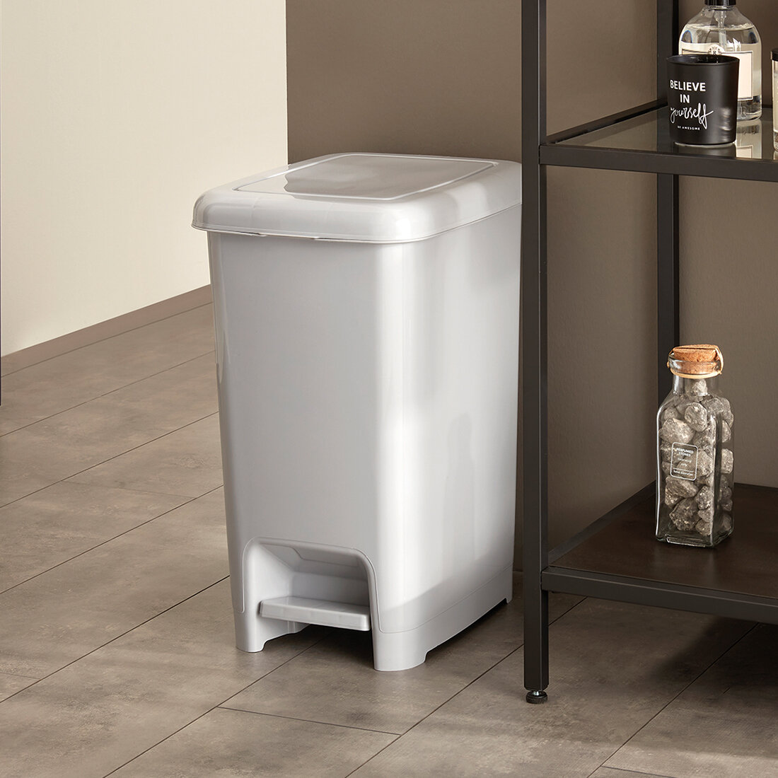 DÜNYA-01041-400&410 SLİM ( SİYAH & SEDEFLİ GRİ ) ( 10LT ) ( PEDALLI ) ÇÖP KOVASI ( 200X265X345MM )*18=K