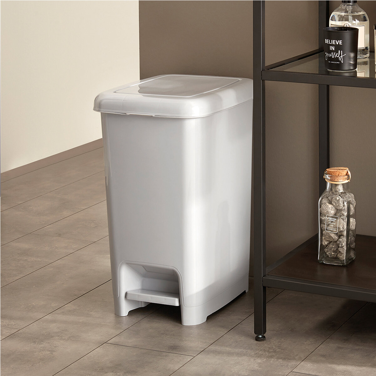 DÜNYA-01042-400&410 SLİM ( SİYAH & SEDEFLİ GRİ ) ( 15LT ) ( PEDALLI ) ÇÖP KOVASI ( 225X305X393MM )*14=K