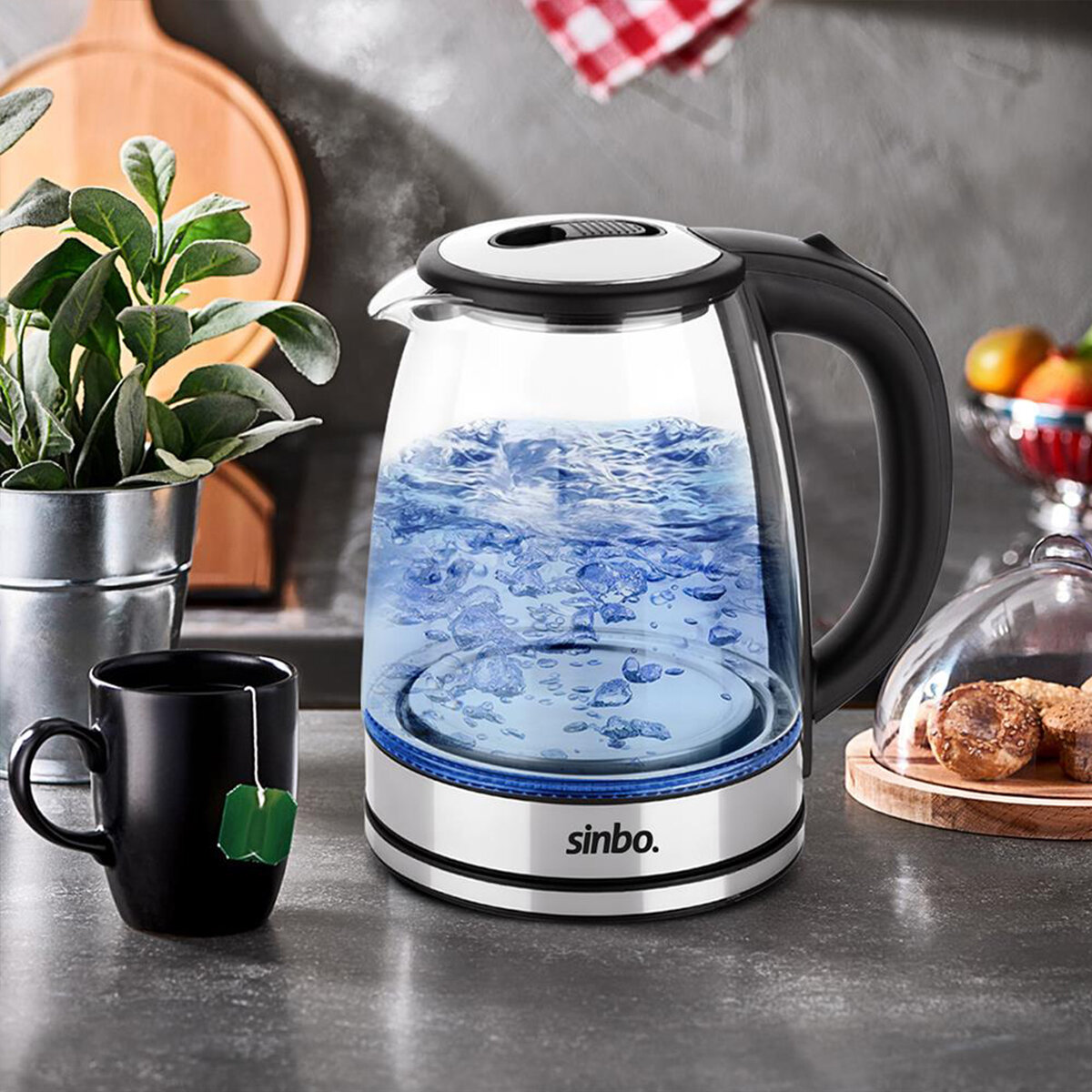 SİNBO SK-8033 ( CAM & LEDLİ ) KETTLE ( 1.8LT ) ( GİZLİ REZİSTANS & KABLOSUZ ) (360° GÖVDE ) 1500W*4