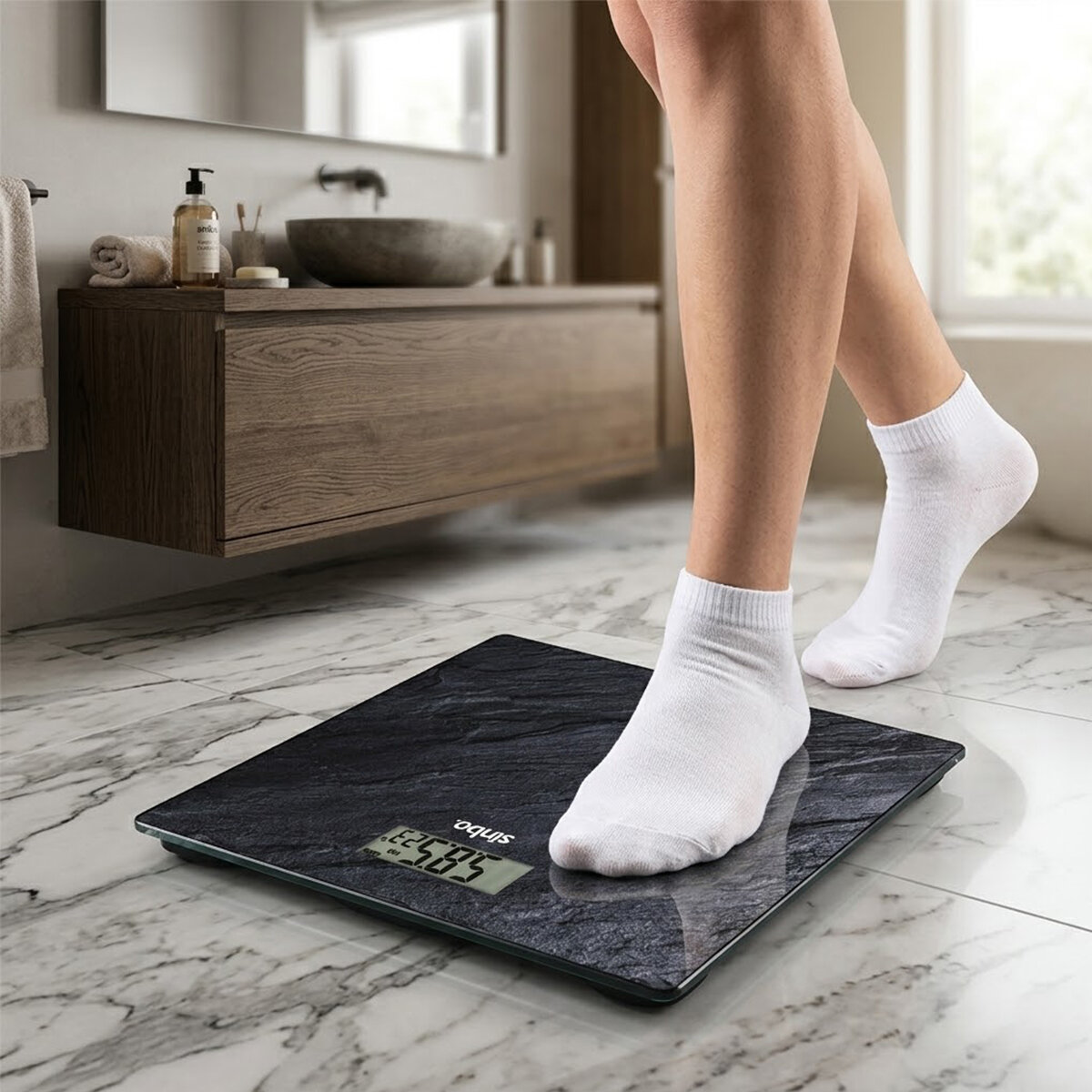 SİNBO SBS-4450 ( DİJİTAL & PİLLİ ) ( SİYAH CAM ) BANYO BASKÜL TERAZİ TARTI ( LCD EKRAN & SICAKLIK GÖSTERGE )( 180KG/50GR )( 26X26CM )*10