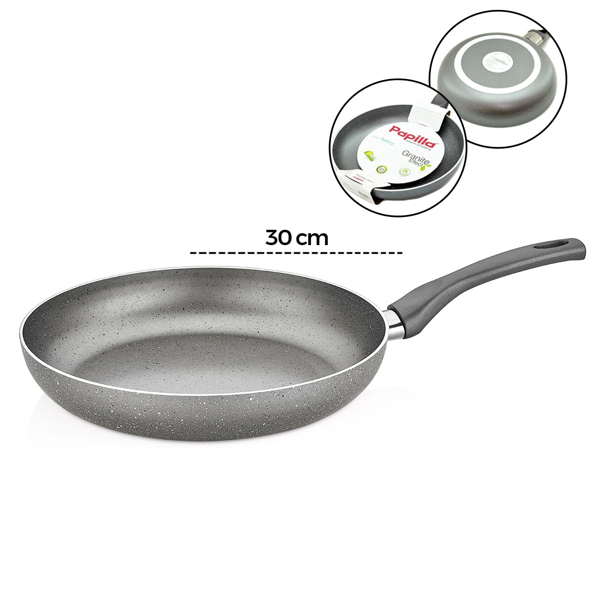PAPİLLA FRED ( FRYİNG PAN ) ( 30 CM ) ( MAXİ ) ( GRANİT TAVA ) ( GRİ KIRÇILLI ) ( TEK SAPLI ) ( BRKT-706141 )*6=K