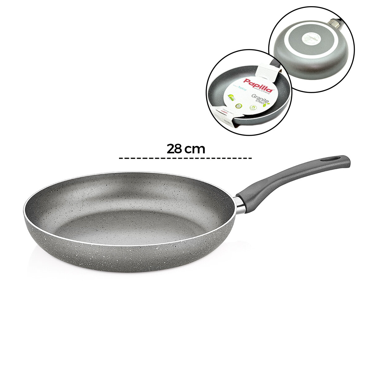 PAPİLLA FRED ( FRYİNG PAN ) ( 28 CM ) ( MAXİ ) ( GRANİT TAVA ) ( GRİ KIRÇILLI ) ( TEK SAPLI ) ( BRKT-705717 )I*6=K