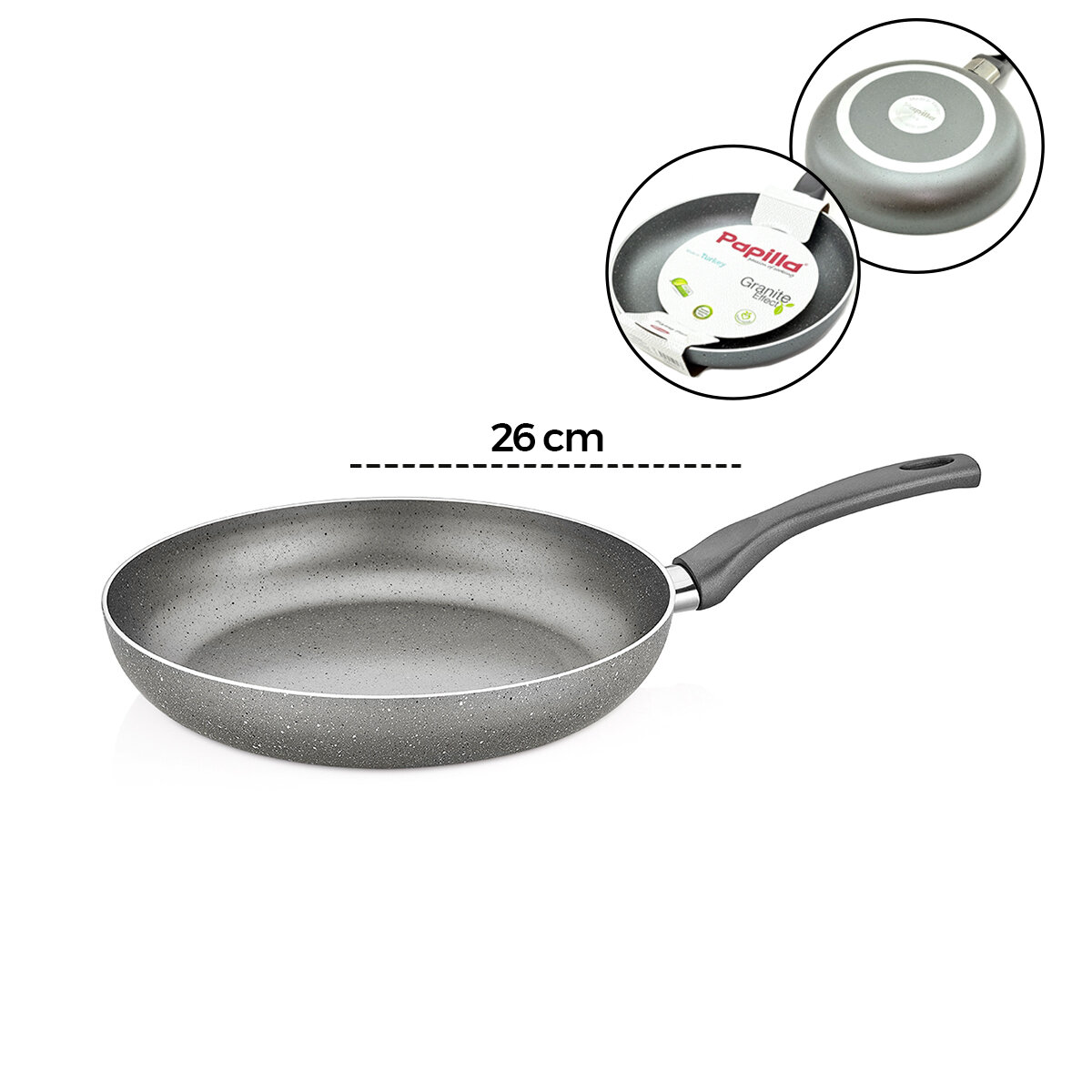 PAPİLLA FRED ( FRYİNG PAN ) ( 26 CM ) ( MAXİ ) ( GRANİT TAVA ) ( GRİ KIRÇILLI ) ( TEK SAPLI ) ( BRKT-705700 )*6=K