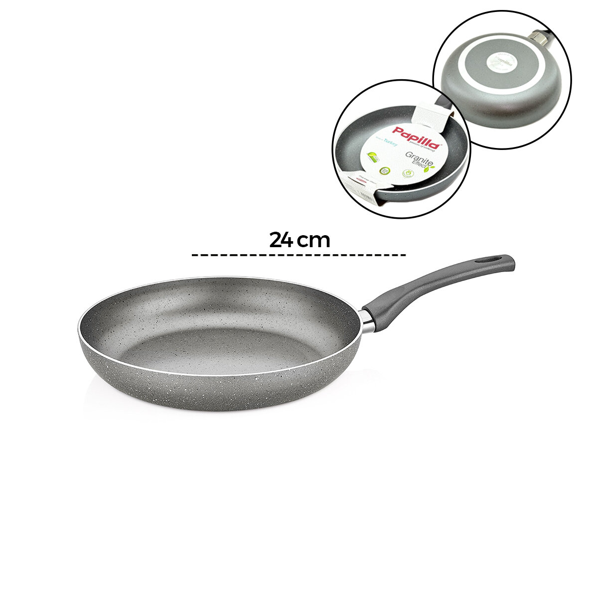 PAPİLLA FRED ( FRYİNG PAN ) ( 24 CM ) ( MAXİ ) ( GRANİT TAVA ) ( GRİ KIRÇILLI ) ( TEK SAPLI ) ( BRKT-705694 )*6=K