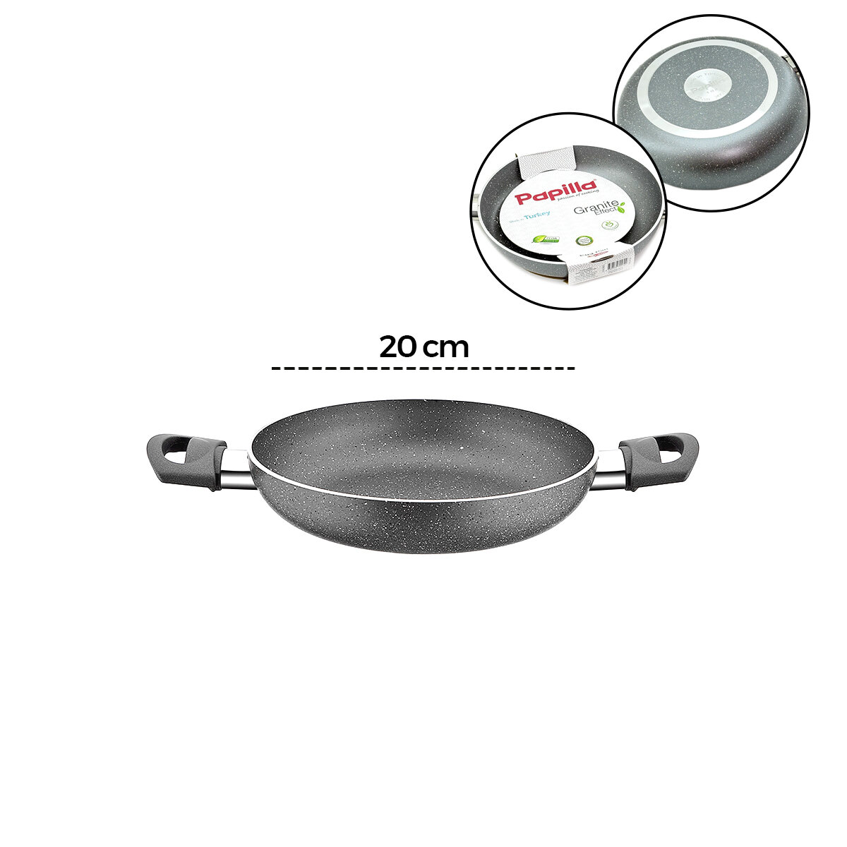 PAPİLLA FRED ( EGG PAN ) ( 20 CM ) ( SAHAN ) ( GRANİT TAVA ) ( GRİ KIRÇILLI ) ( ÇİFT SAPLI ) ( BRKT-705724 )*12=K