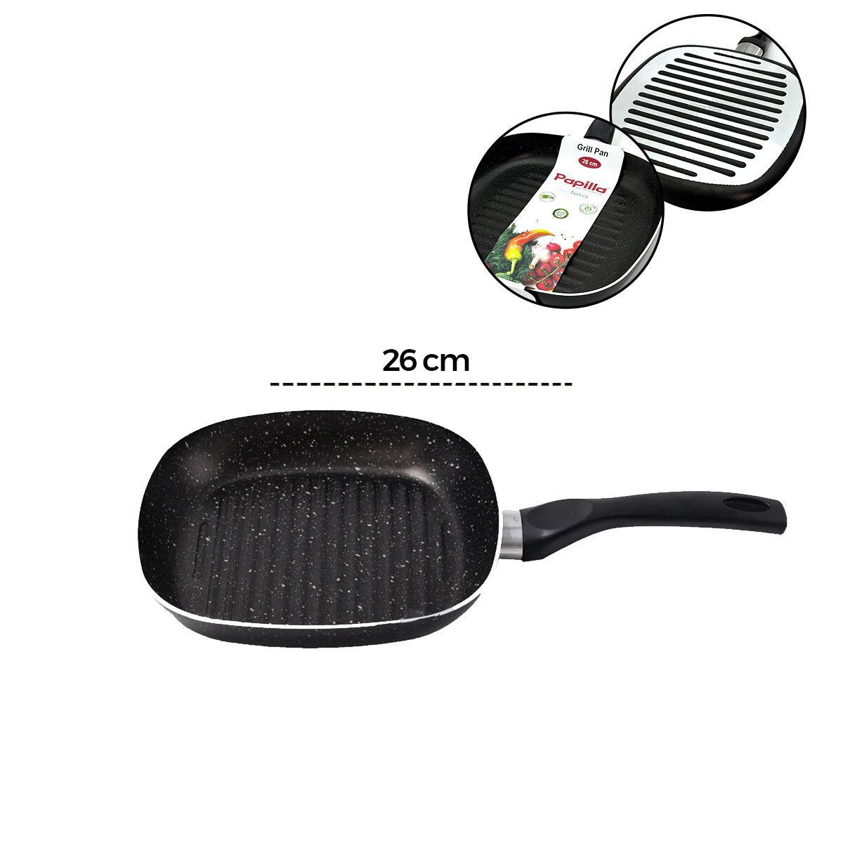 PAPİLLA RAGNAR ( GRİLL PAN ) ( 26CM ) ( TAVA ) ( GRANİT ) ( DIŞ KIRÇIL ) ( TEK SAPLI ) ( BRKT-739620 )*12=K