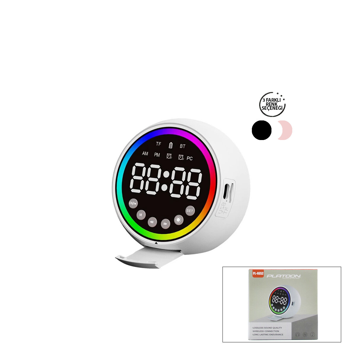 PLATOON PL-4652 DİJİTAL SAAT ÇALAR & BLUETOOTH WİRELESS ( MİNİ ) HOPARLÖR SPEAKER ( USB ŞARJLI & IŞIKLI ) ( 5W )*80 PLATOON PL-4652 DİJİTAL SAAT ÇALAR & BLUETOOTH WİRELESS ( MİNİ ) HOPARLÖR SPEAKER ( USB ŞARJLI & IŞIKLI ) ( 5W )*80