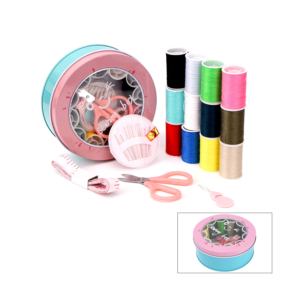 BELLA HOUSE K-1949 ( METAL KUTULU ) DİKİŞ SETİ ( İPLİK & MEZURA & TEKSTİL MAKASI & İĞNE & YÜZÜK )*6X24