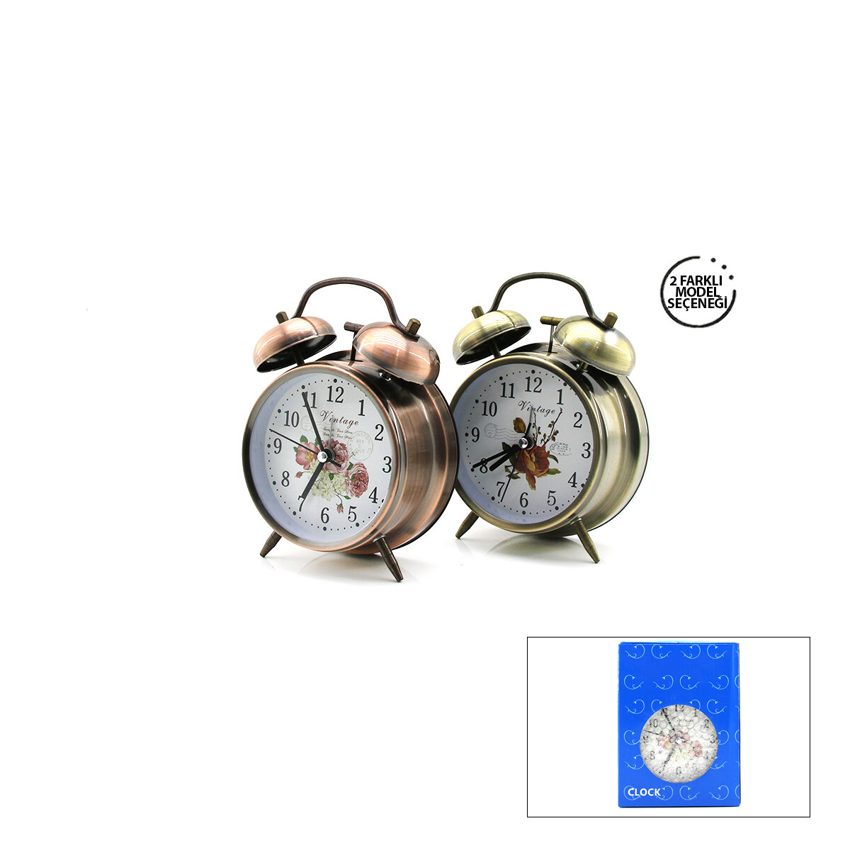 TWIN BELL ALARM CLOCK BGC-52 YUVARLAK MASA ÇALAR SAAT ( METAL KASA ESKİTME DESENLİ ) ( PİLLİ & IŞIKLI ) ( ÇAP: 10CM )*60