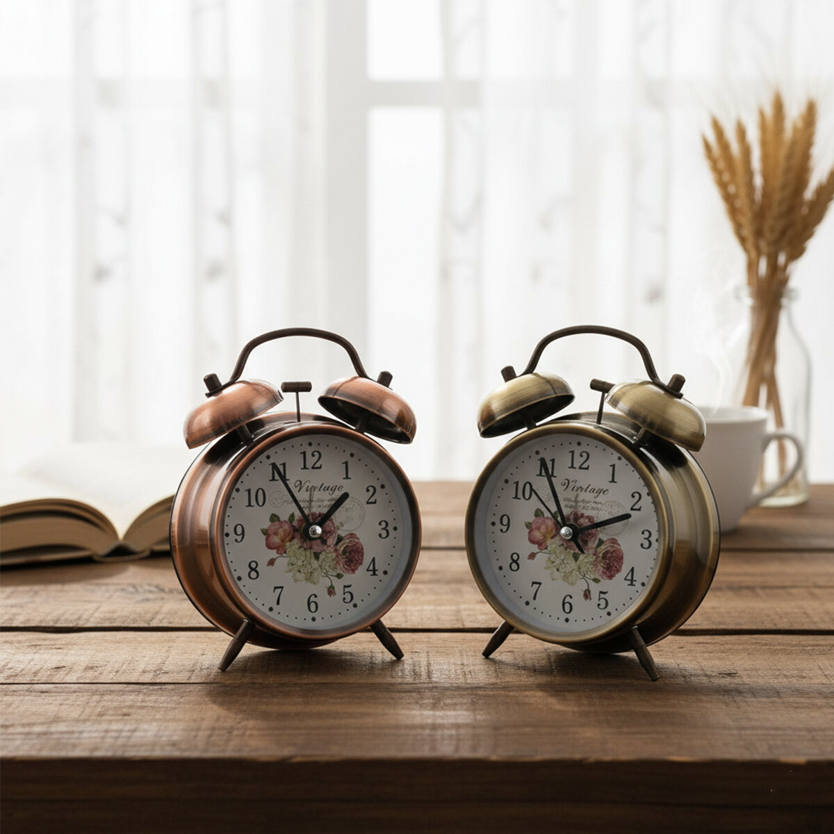 TWIN BELL ALARM CLOCK BGC-52 YUVARLAK MASA ÇALAR SAAT ( METAL KASA ESKİTME DESENLİ ) ( PİLLİ & IŞIKLI ) ( ÇAP: 10CM )*60