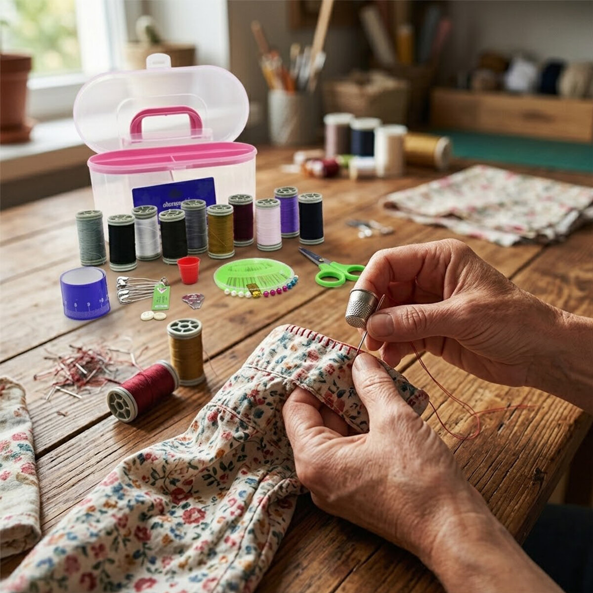 ALTINYAPRAK ÇANTALI DİKİŞ ÇEYİZ SETİ ( İPLİK & İĞNE & MAKAS& MEZURA )*85