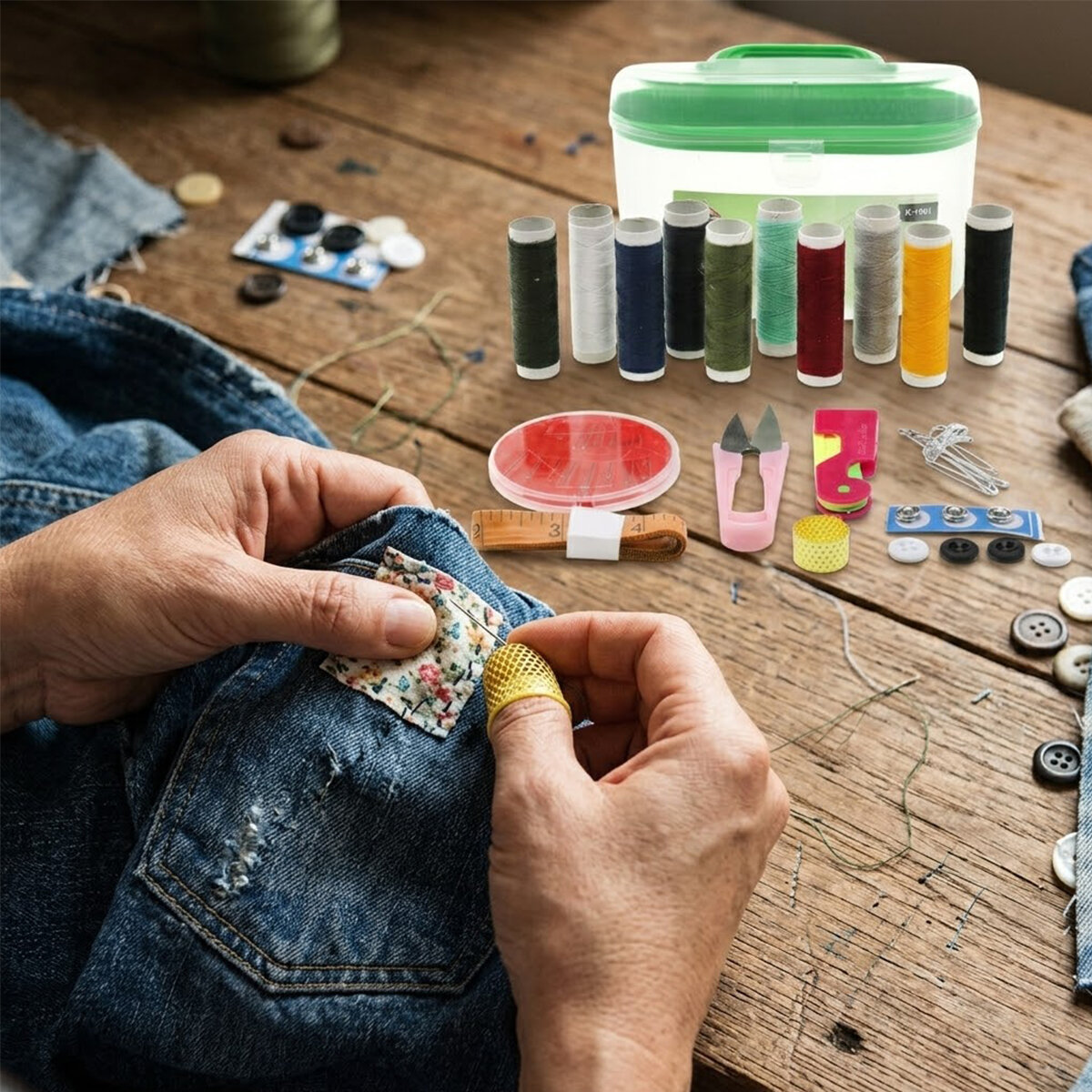 BELLA HOUSE K-1901 ( BÜYÜK ) ÇANTALI DİKİŞ SETİ ( İPLİK & MEZURA & TEKSTİL MAKASI & İĞNE & YÜZÜK )*100