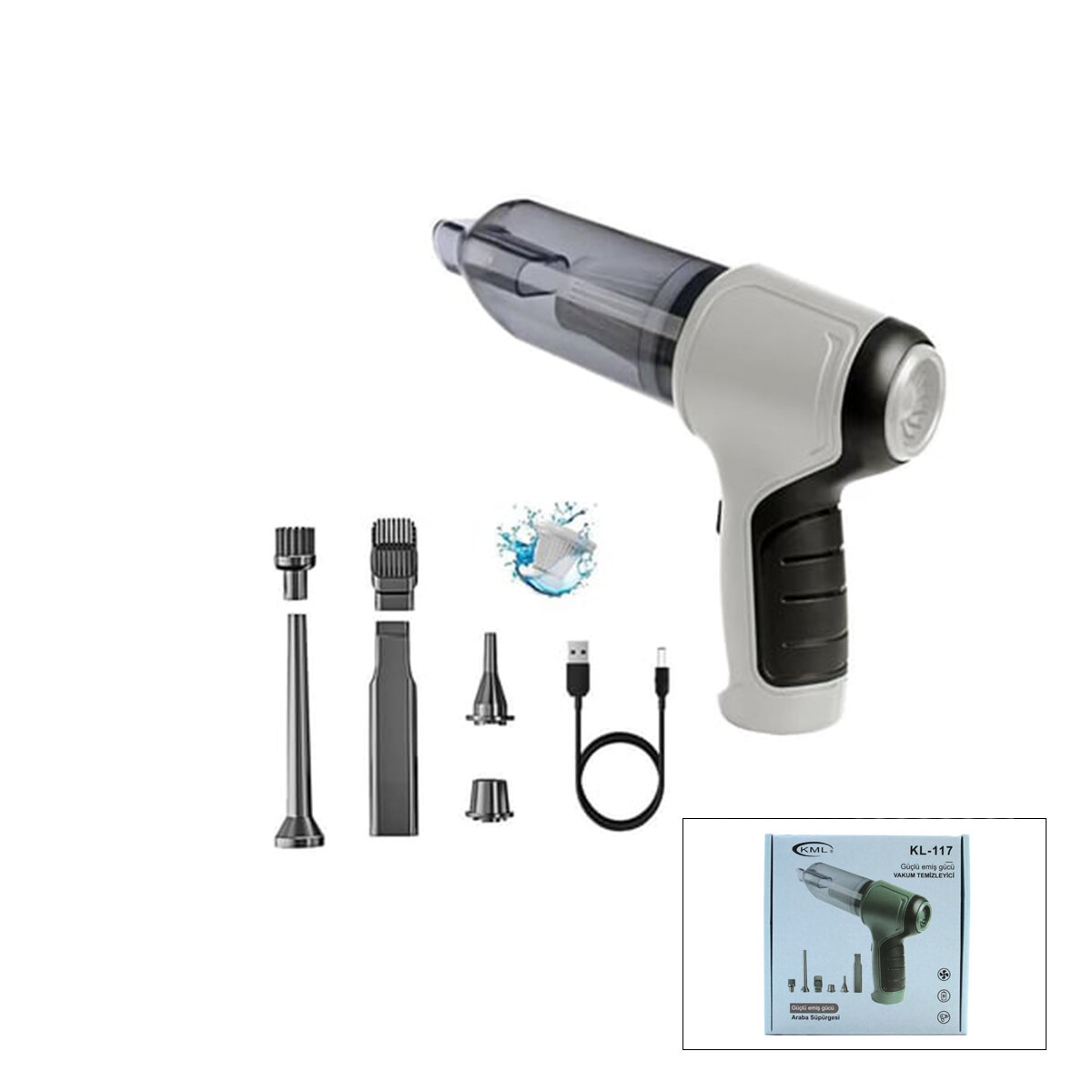 KML KL-117(LÜX) (2İN1=ÇEKME & ÜFLEME) (OTO & ARAÇ & EV) EL TİPİ SÜPÜRGE (USB ŞARJLI) (MİNİ & TAŞINABİLİR) (6000PA)*60