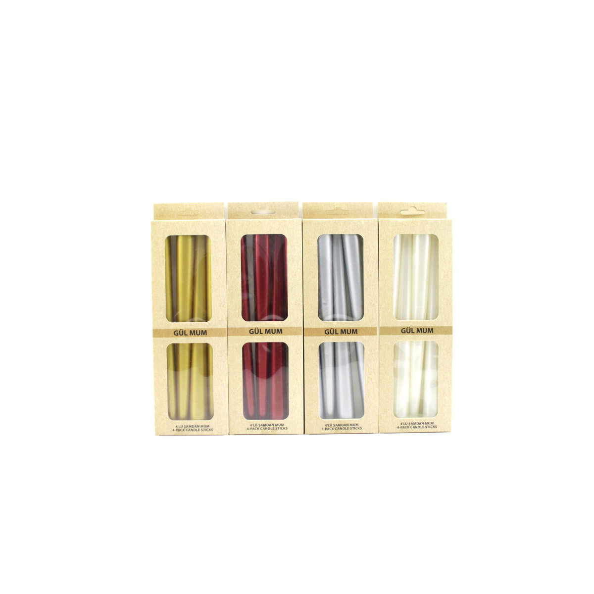 GÜL MUM KOD-252  ( 4PCS ) CANDLE METALİK RENKLER ŞAMDAN MUM 25CM*40