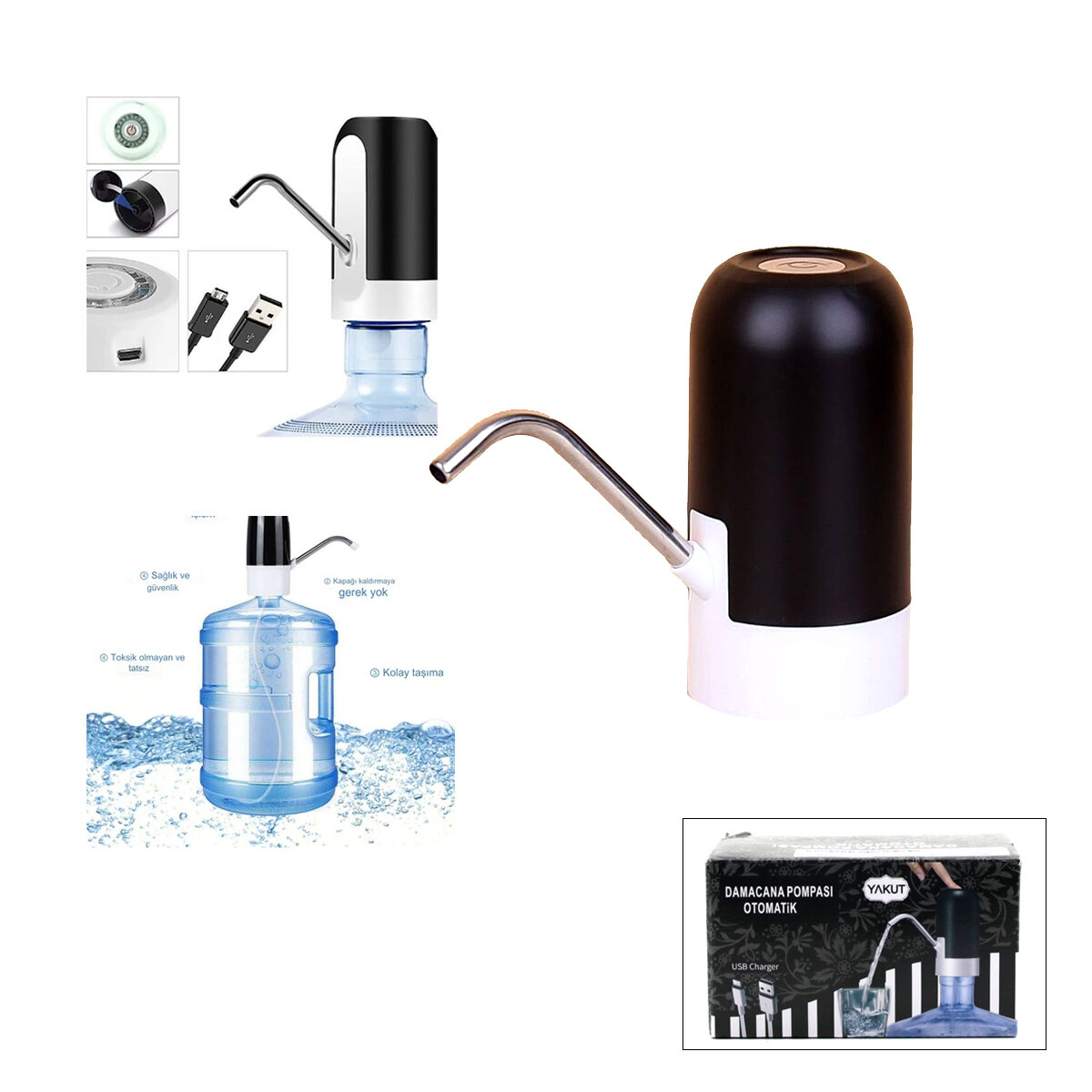 YAKUT-9041 (USB ŞARJLI & OTOMATİK) DAMACANA SU POMPASI (ŞARJ GÖSTERGELİ & DOKUNMATİK DÜĞME) (4W & 5V)*30