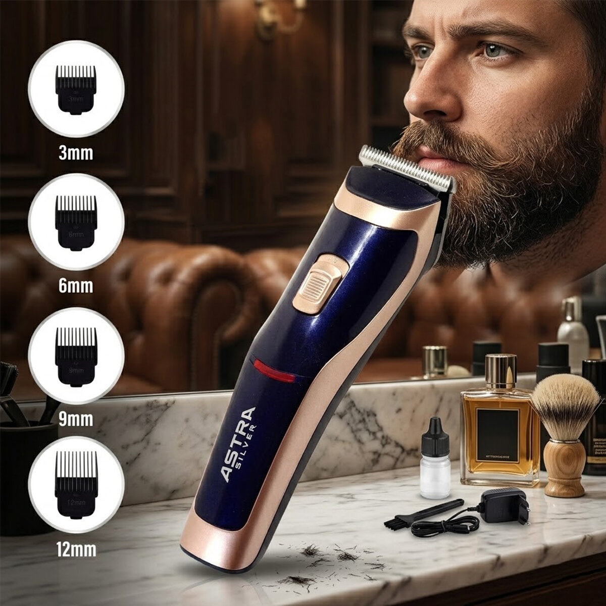 ASTRA SILVER RD-6005 SAÇ SAKAL KESME TRAŞ MAKİNESİ ( FİŞ ŞARJLI & LED GÖSTERGE & RENKLİ KROM KAPLAMA GÖVDE  )*40