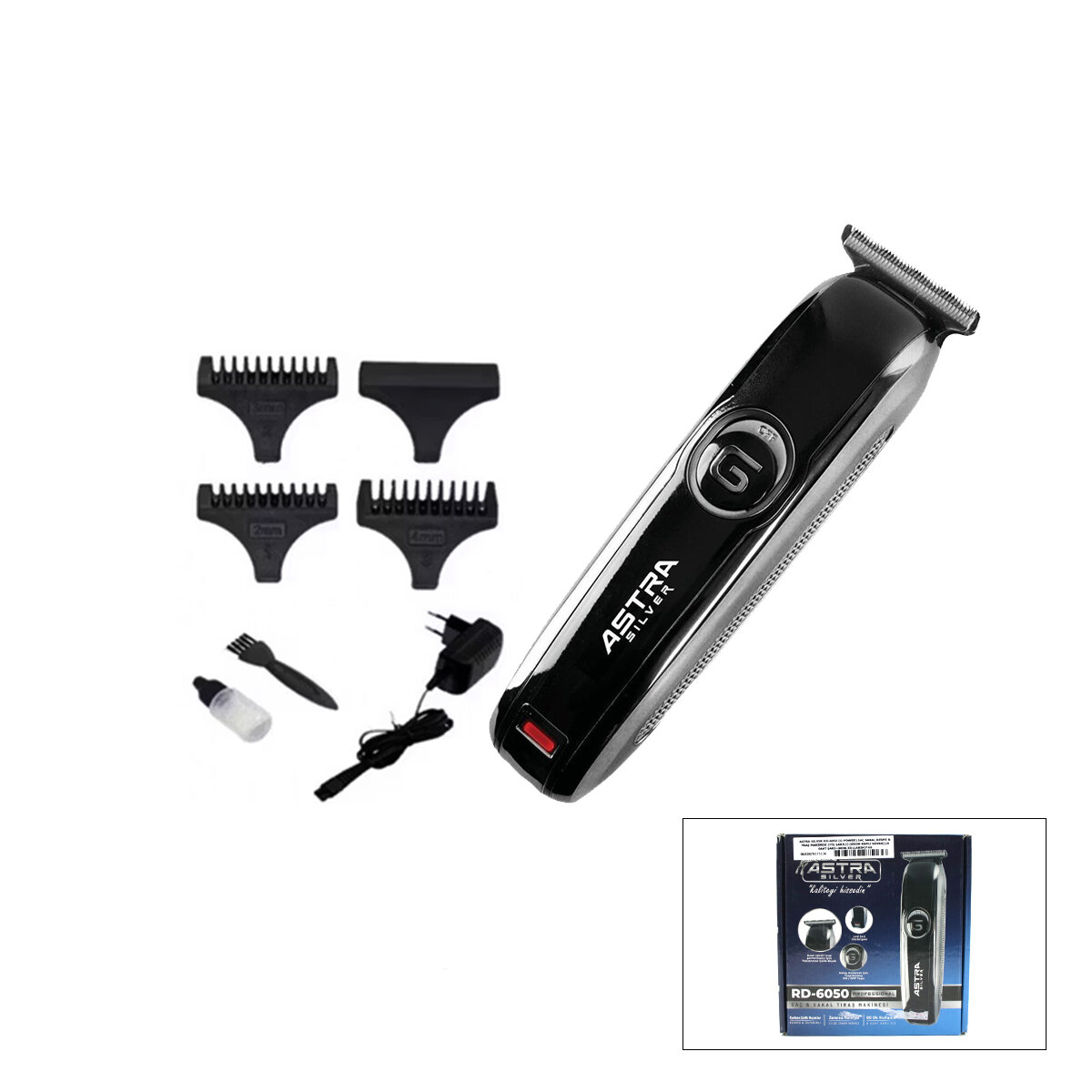 ASTRA SILVER RD-6050 (G-POWER) SAÇ SAKAL KESME & TRAŞ MAKİNESİ (FİŞ ŞARJLI) (KROM KAPLI GÖVDE) (8 SAAT ŞARJ=60DK.KULLANIM)*40